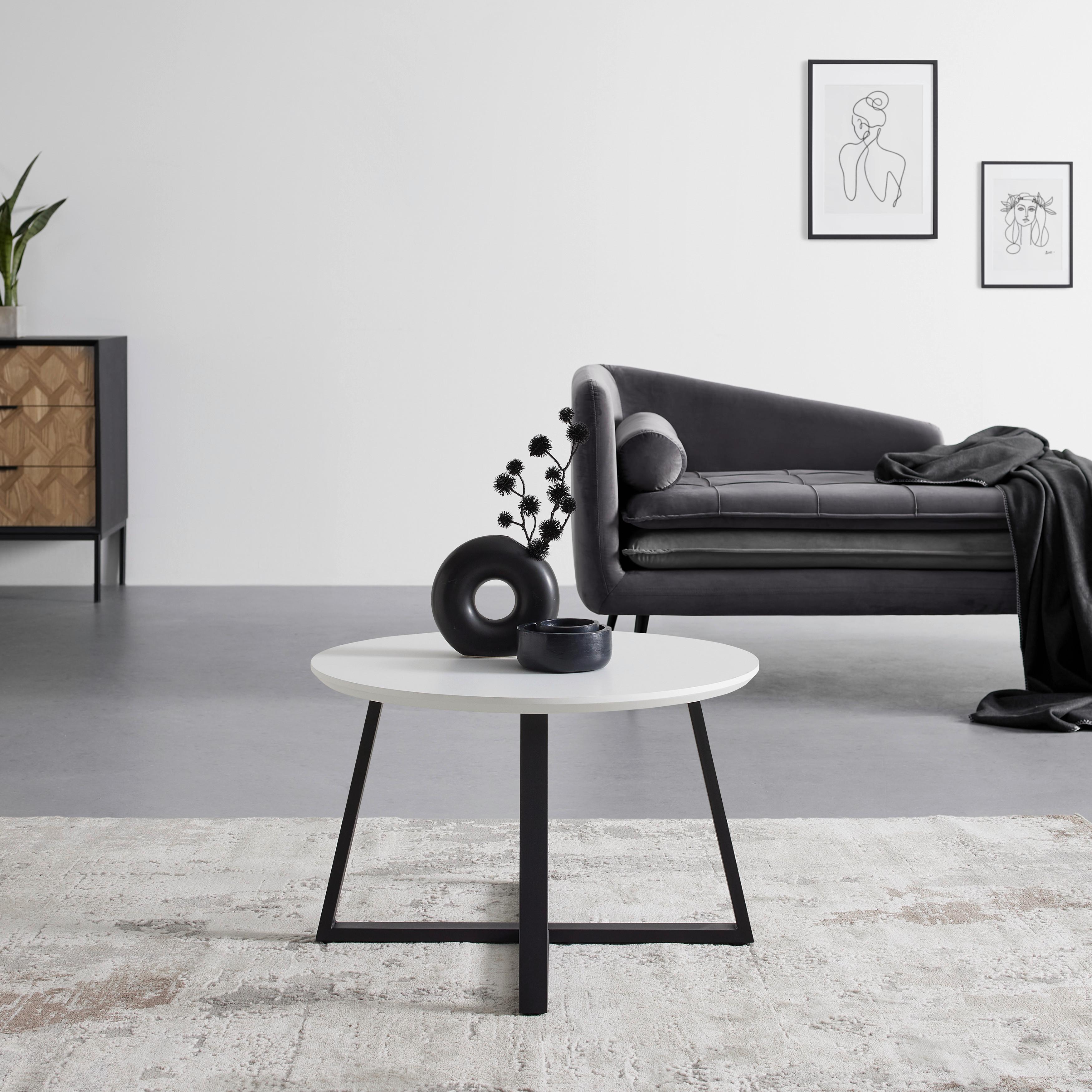 Konferenční stolek BRAVA 70 - bílá/černá, Moderní, kov/kompozitní dřevo (70/45cm) - Mömax