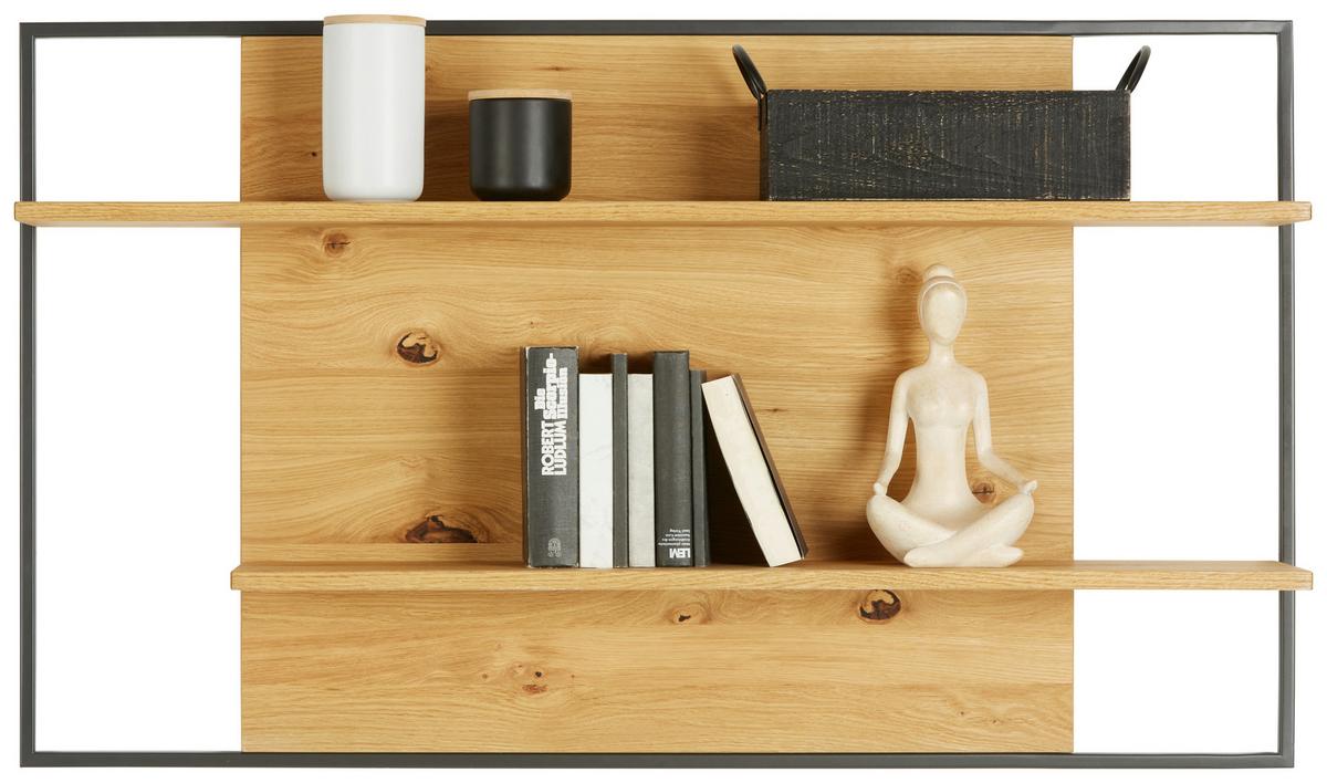 NÁSTĚNNÁ POLICE STOCKHOLM - divoký dub/černá, Moderní, kov/dřevo (129/75/25cm) - Premium Living