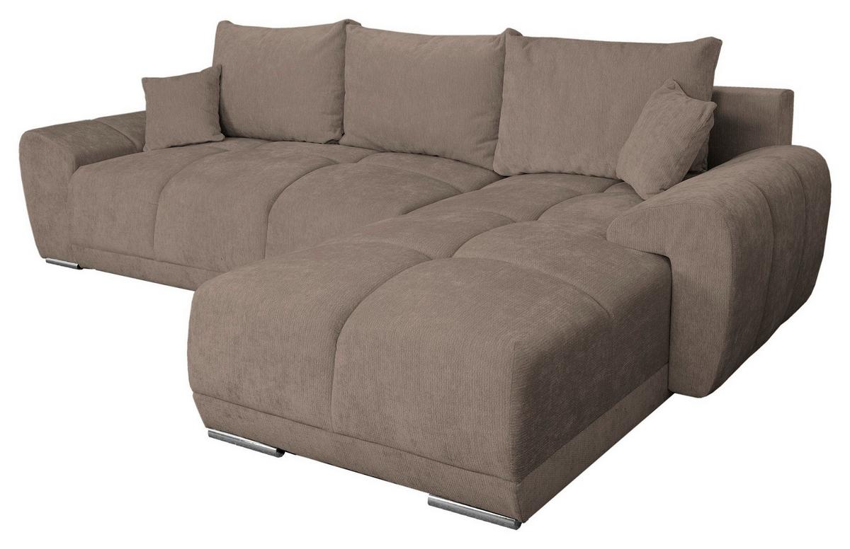 ECKSCHLAFSOFA Ramon, Taupe S: 296x182 cm - Taupe/Chromfarben, Trend, Textil (296/182cm)