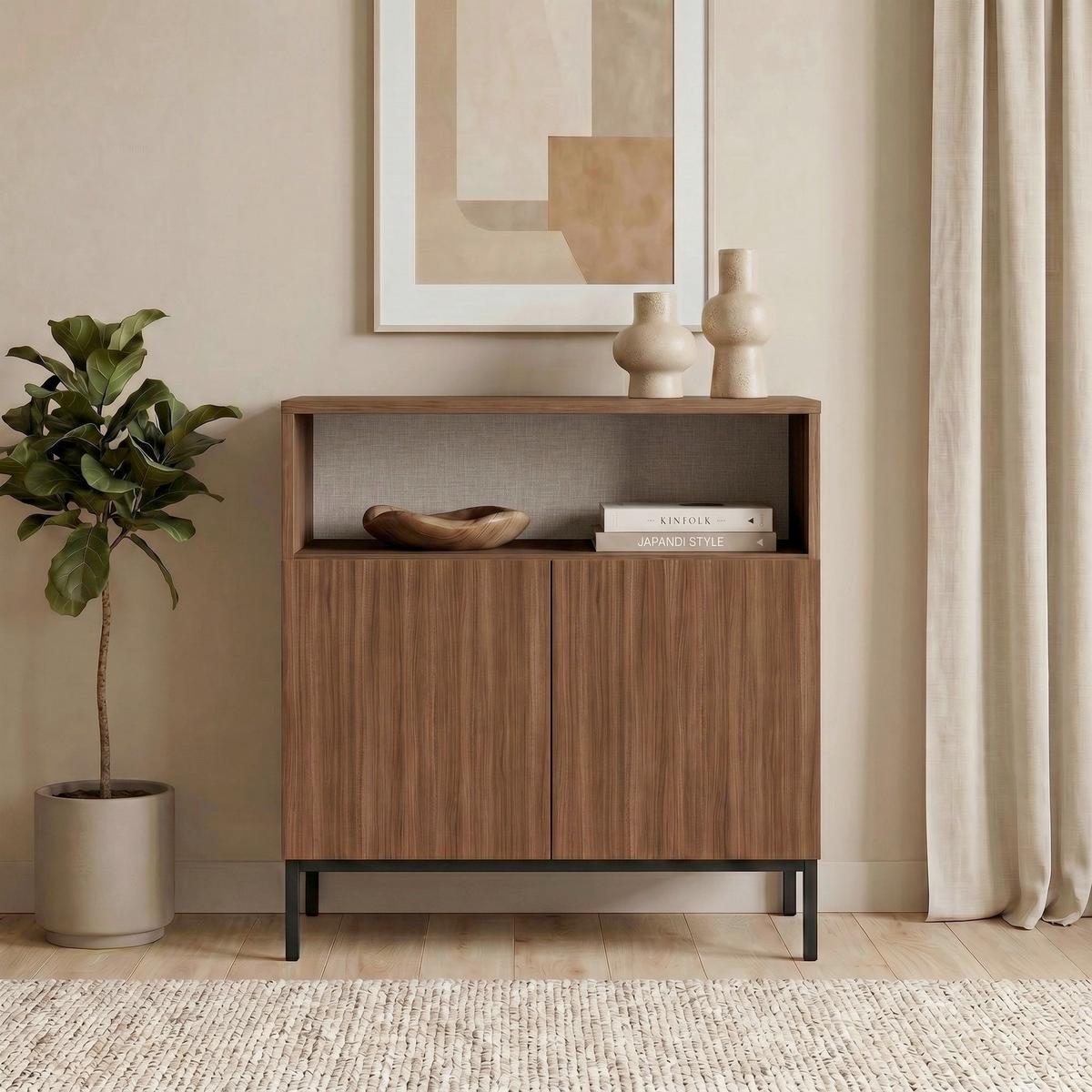 SIDEBOARD Schwarz/Walnussfarben B: 80cm - Walnussfarben/Schwarz, MODERN, Holzwerkstoff (80/80/40cm)