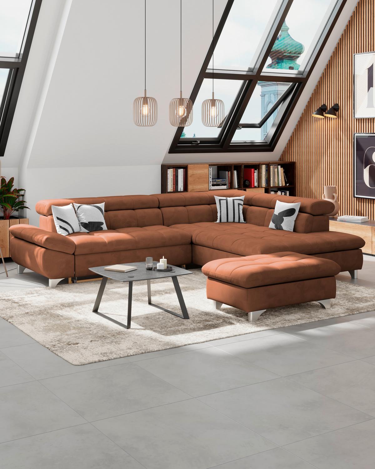 Hocker Gemini Cognac, B: 108cm - Chromfarben/Cognac, KONVENTIONELL, Textil (108/46/108cm)