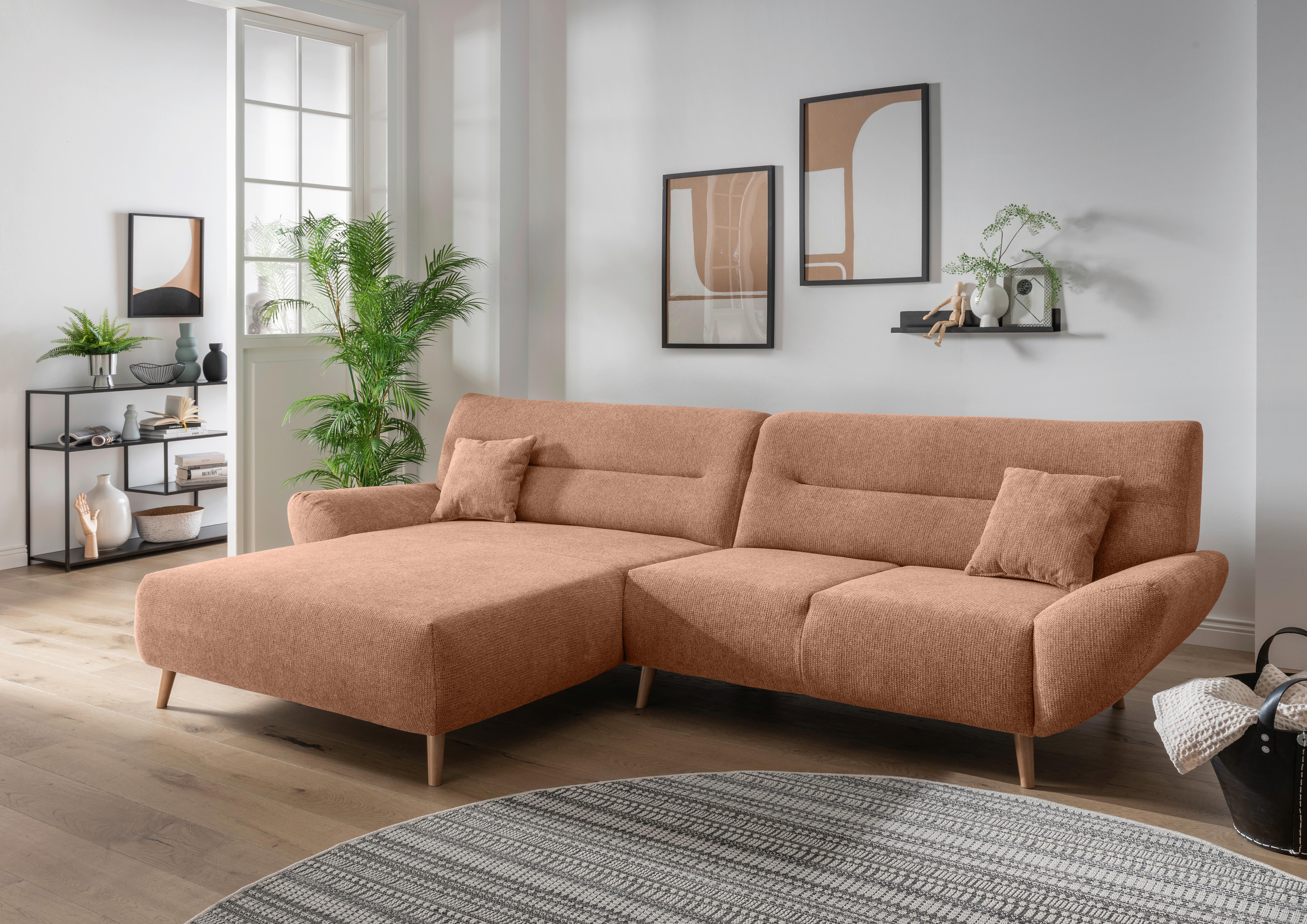 Ecksofa Chenille Koralle S: 166x290 cm - Wildeiche/Koralle, MODERN, Textil (166/290cm) - MID.YOU