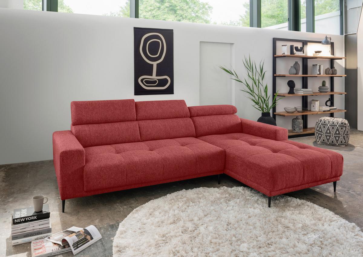 Ecksofa Intera, Rot S: 276x188 Cm - Rot/Schwarz, KONVENTIONELL, Textil (276/188cm) - Livetastic