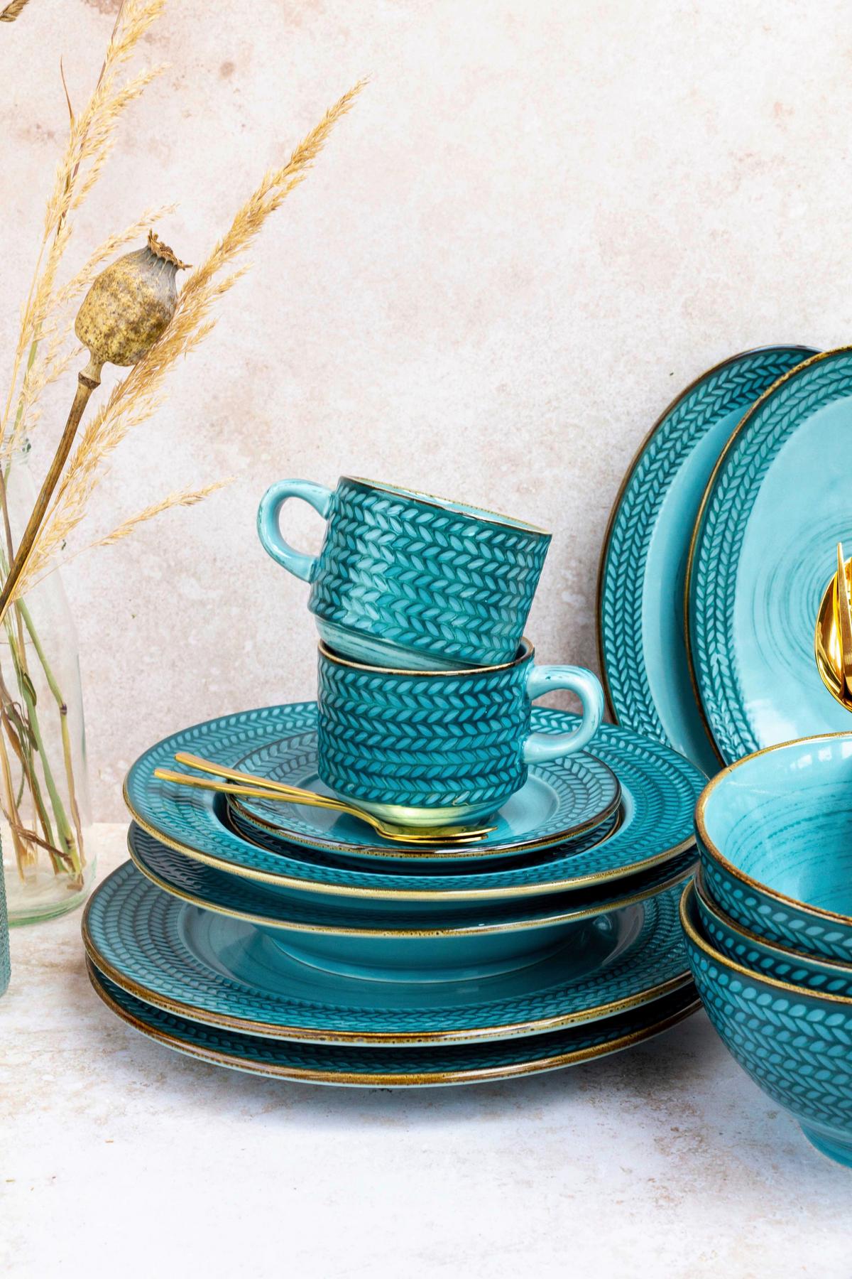 Kaffeeservice Prospero 4 Personen Geschirr Set - Blau, Basics, Keramik (24,5/24,5/22,5cm) - Mäser
