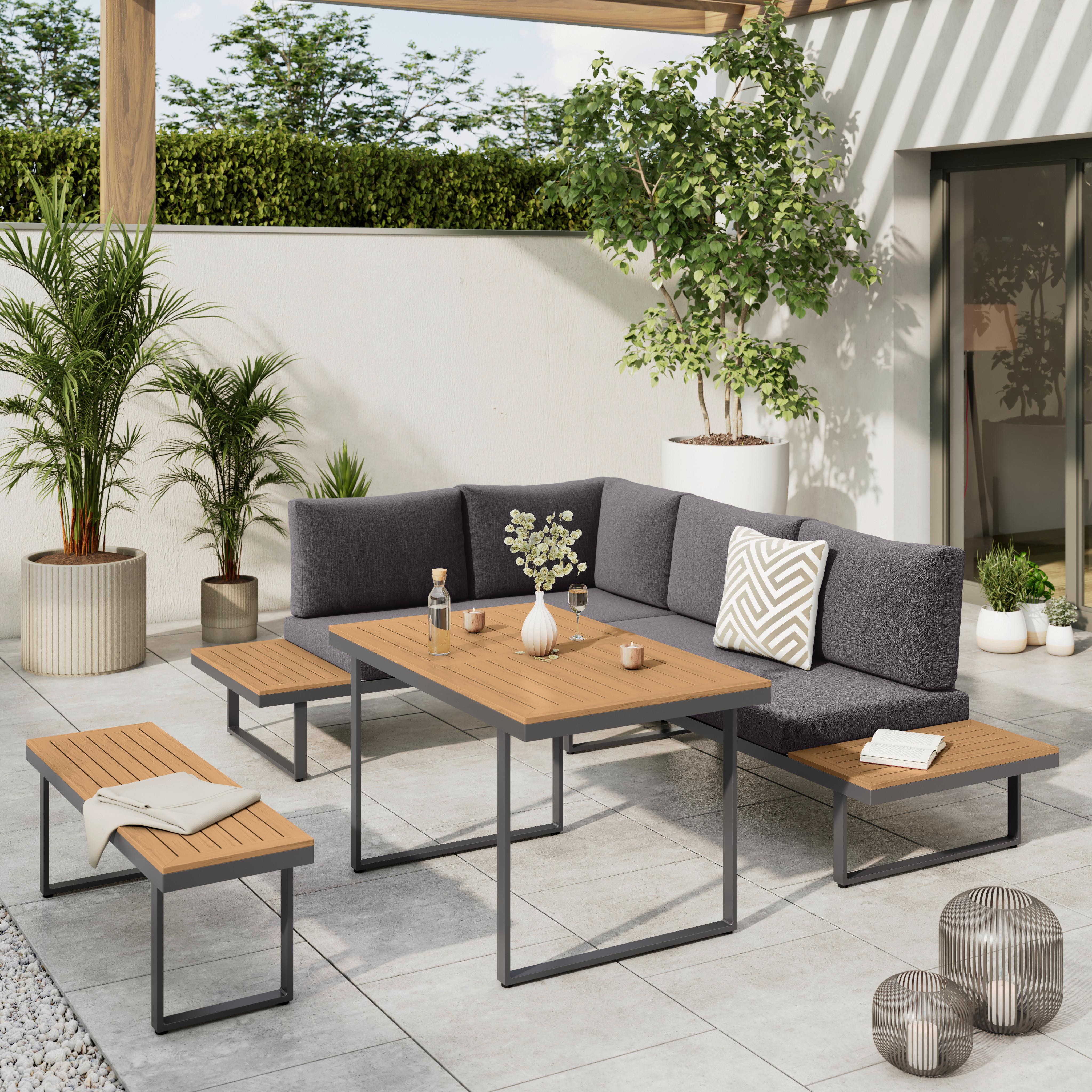 Loungegarnitur Montreal Ii - Dunkelgrau/Naturfarben, MODERN, Kunststoff/Textil (215/250/145/180cm) - Beldano
