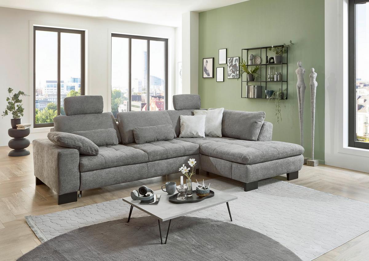 Rohová sedačka LANDO, pravá, šedá žinylka, s funkcemi - šedá/černá, Moderní, kov/textil (289/197cm) - Premium Living