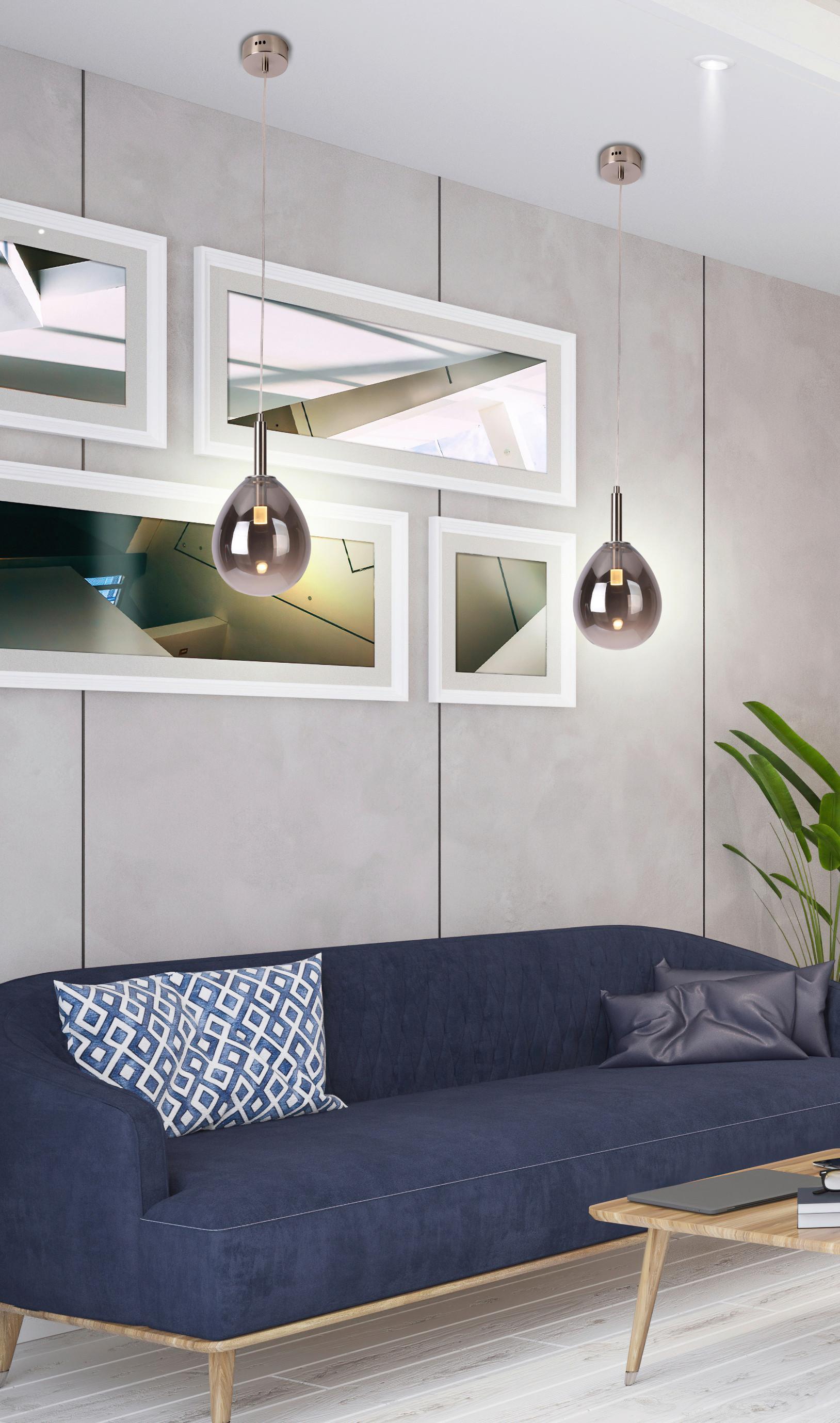 LED-Hängeleuchte 50133211 Lukka - Chromfarben/Silberfarben, Design, Glas/Metall (18/18/115cm)