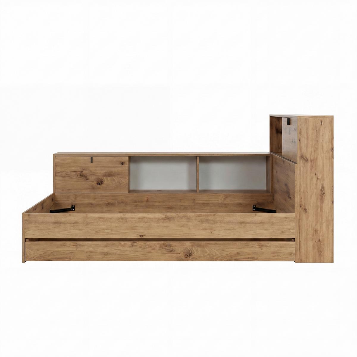 Stauraumbett VIVO 90x200 cm - Eiche Artisan, Basics, Holzwerkstoff (90/200cm)