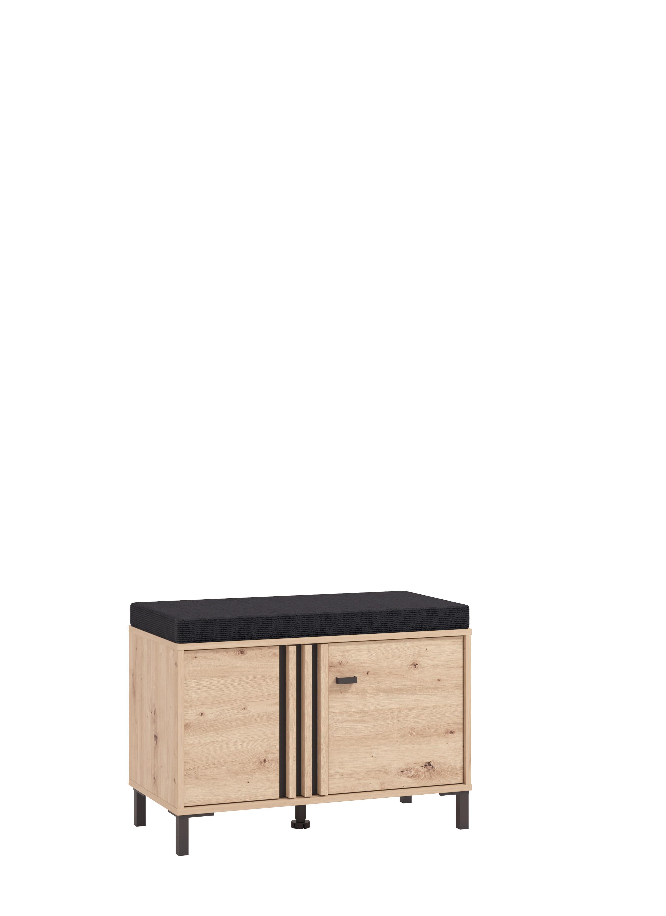 Előszobapad Laval - fekete/Artisan tölgy, Basics, faalapú anyag/textil (80/52/40cm)