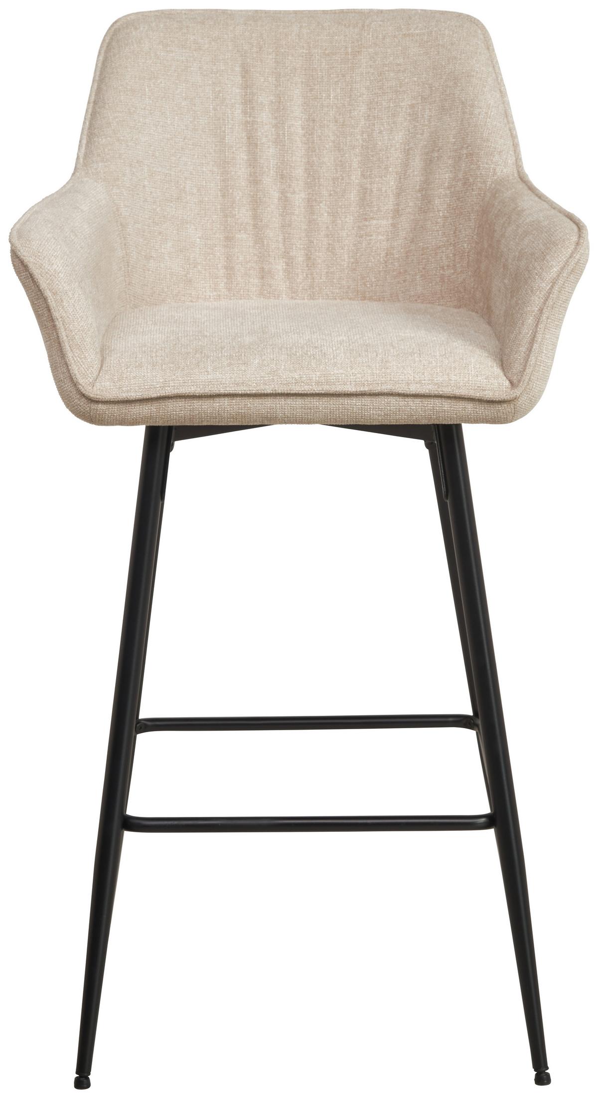 Barhocker Pim Mit Armlehne Leinenoptik Beige, B: 57 Cm - Beige/Schwarz, KONVENTIONELL, Holz/Textil (57/105/57cm) - MID.YOU