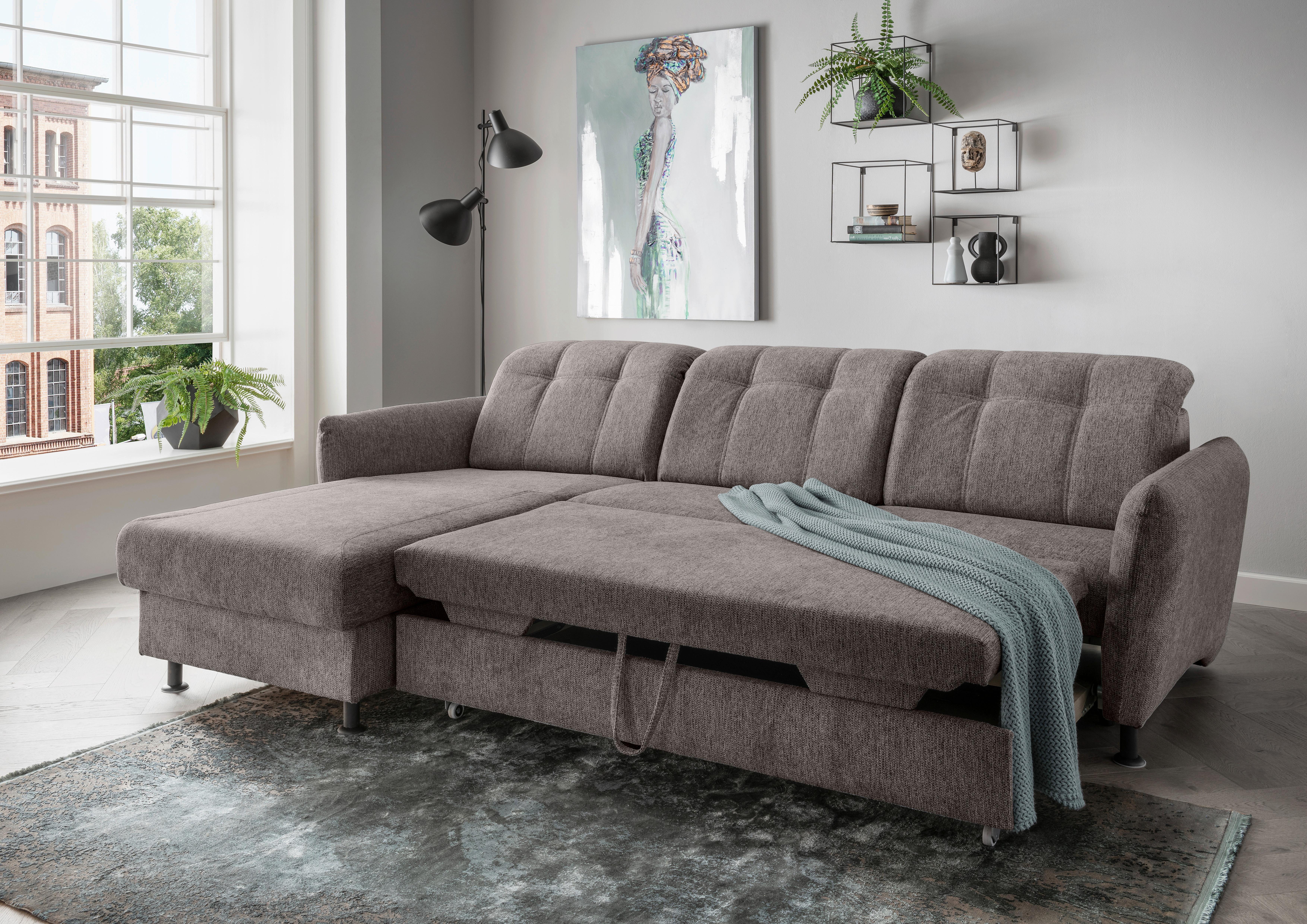 Ecksofa Minori Chenille Graubraun, S: 184x267 cm - Graubraun/Schwarz, MODERN, Textil (184/267cm) - Livetastic