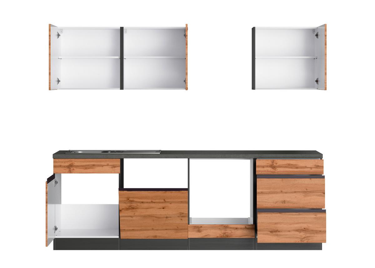 Küchenzeile Turin ohne Geräte B: 240 cm Graphit/Eiche Dekor - Eiche Wotan/Graphitfarben, Design, Holzwerkstoff (240cm) - Held