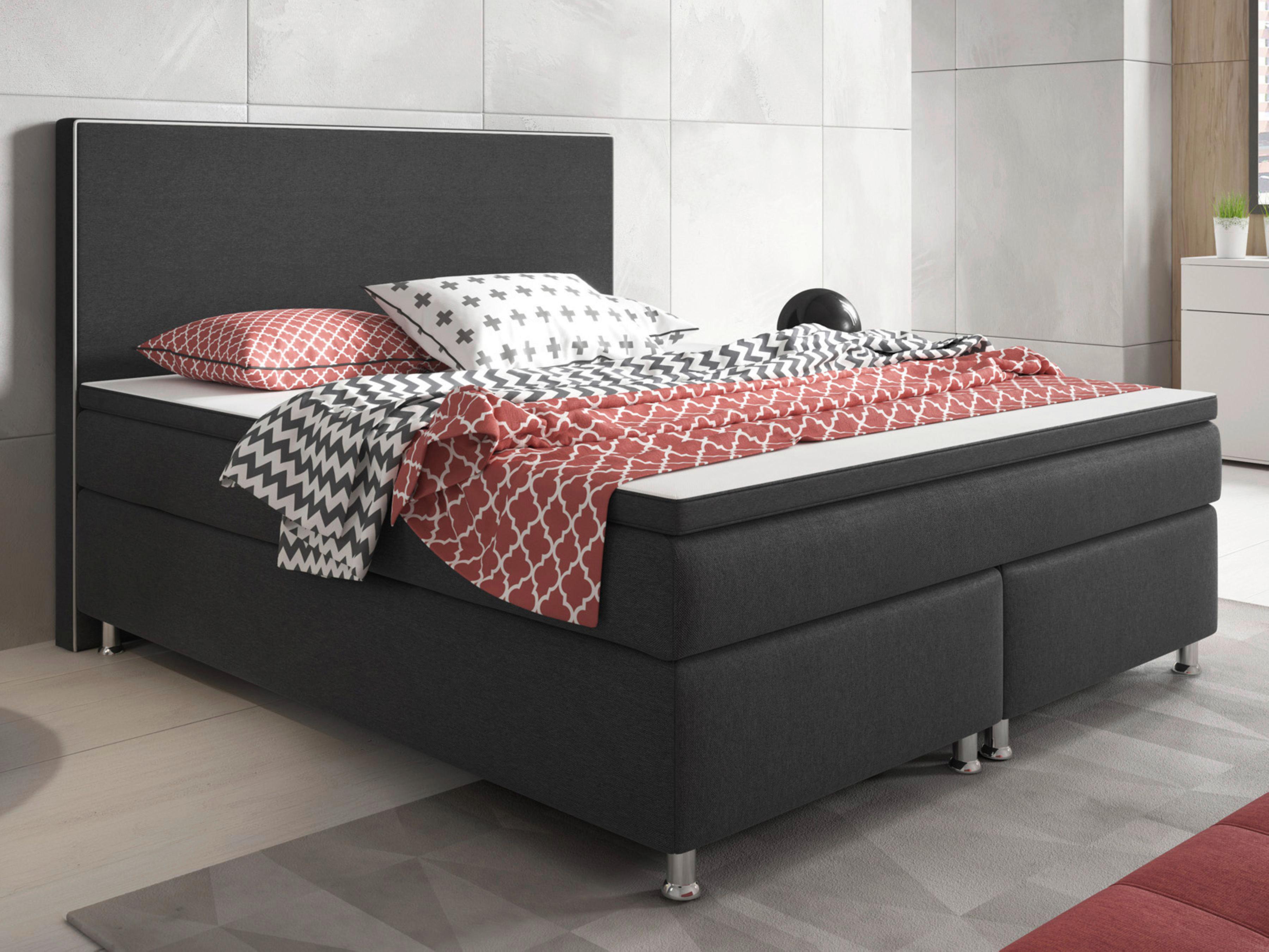 Boxspringbett Mit Topper 180x200cm King Size-F - Anthrazit/Silberfarben, KONVENTIONELL, Textil (180/115/210cm) - MID.YOU