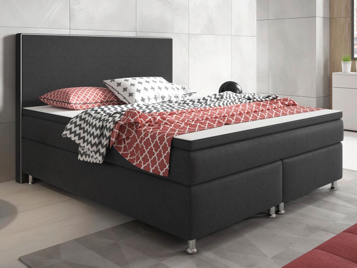 Boxspringbett Mit Topper 180x200cm King Size-F - Anthrazit/Silberfarben, KONVENTIONELL, Textil (180/115/210cm) - MID.YOU