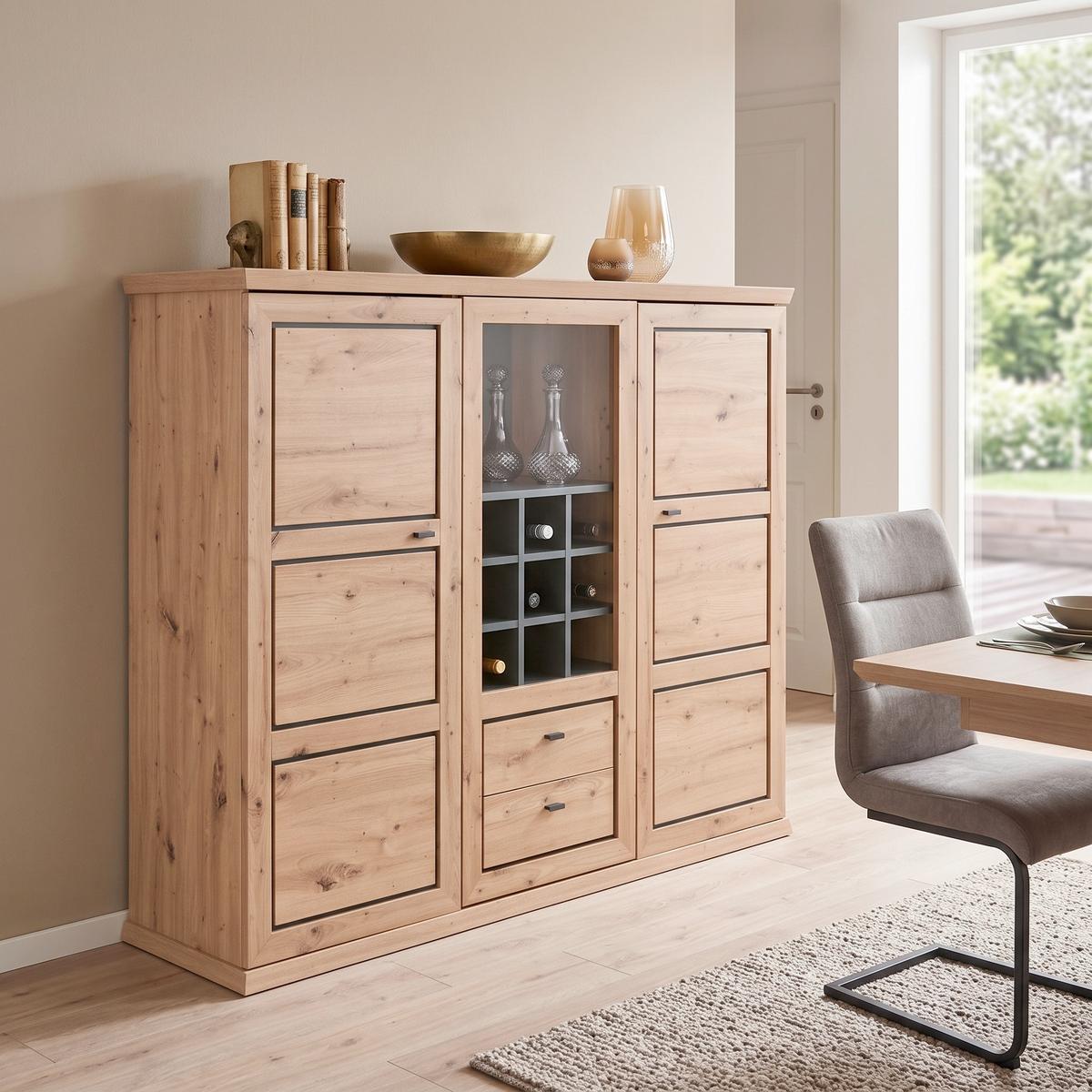Highboard mit Soft-Close 160cm Harvey, Eiche Dekor - Eichefarben/Anthrazit, KONVENTIONELL, Holzwerkstoff (160/134,4/43cm)