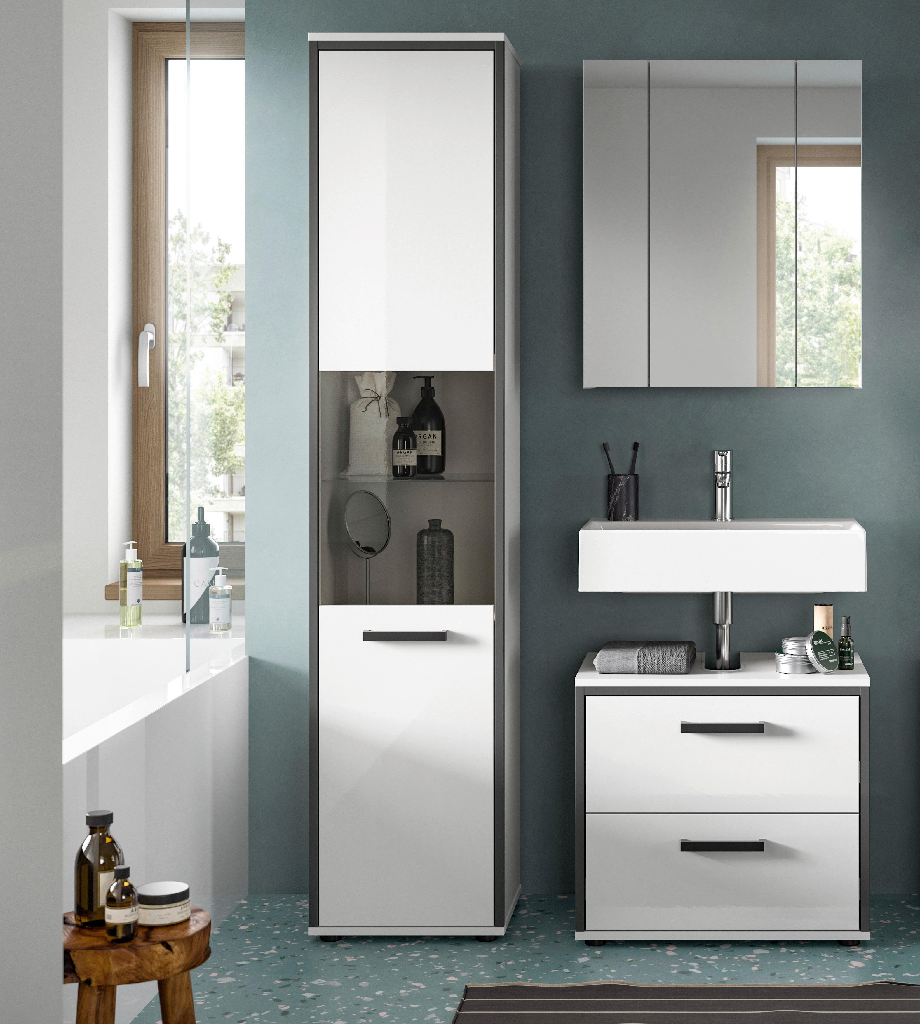 Badezimmer Schwarz/ Weiß K:100 Cm - Weiß Hochglanz/Schwarz, MODERN, Holzwerkstoff (100cm) - MID.YOU