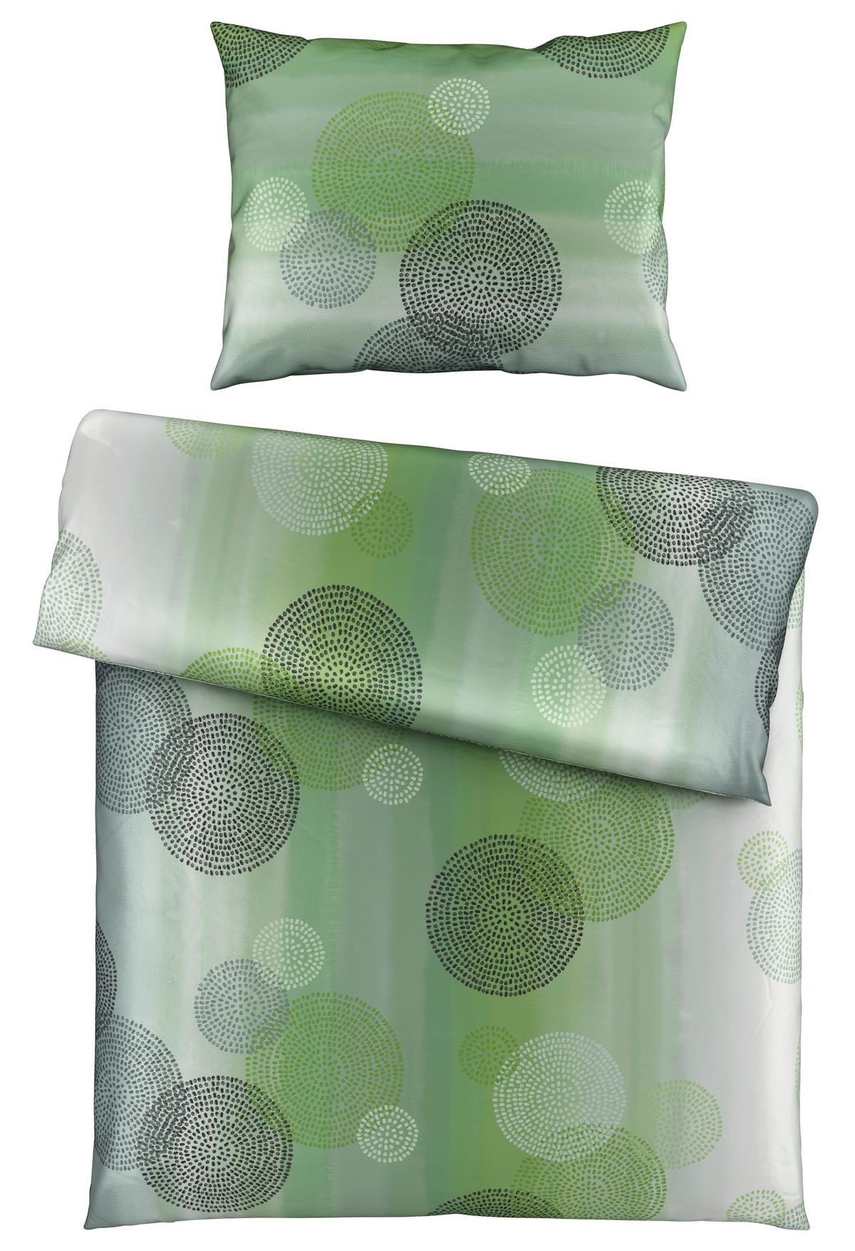 Bettwäsche 140x200 cm Rebecca Baumwolle Grün Kreise - Grün, ROMANTIK / LANDHAUS, Textil - James Wood