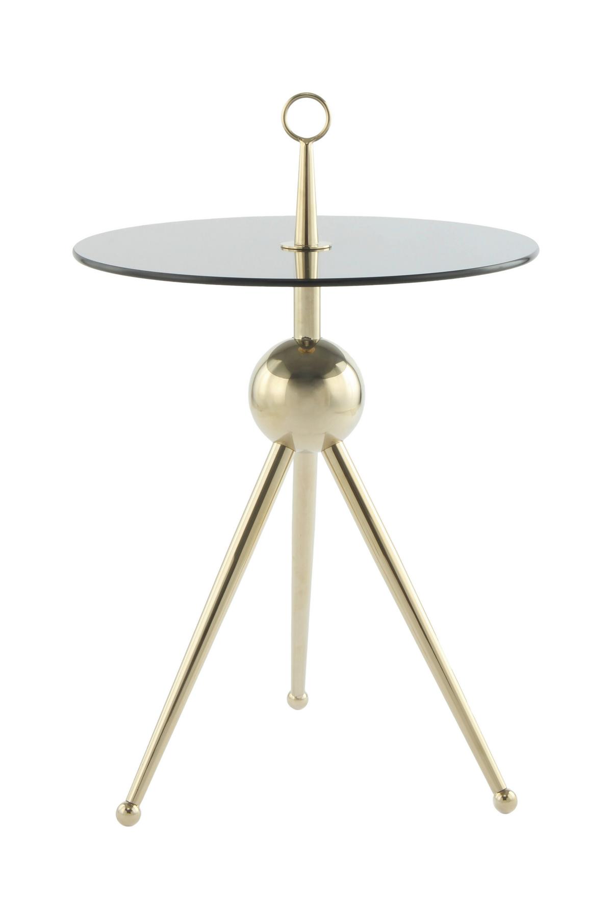 Beistelltisch Mit Glasplatte Rund Ontario, Grau/gold - Goldfarben/Grau, MODERN, Glas/Metall (46/46/52cm) - Kayoom