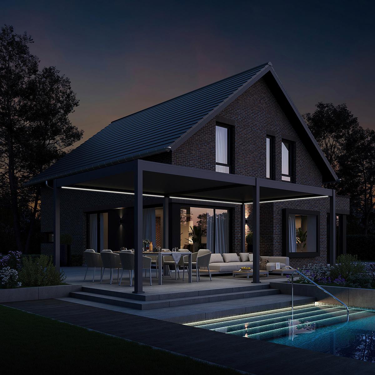 Pergola Deluxe Plus 400x800cm Wetterfest, Elektrisch - Anthrazit, Basics, Metall (400/255/800cm) - Gardenson