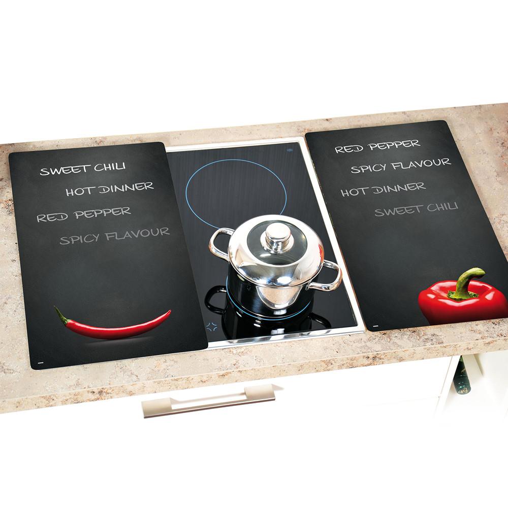 Kesper Herdabdeckplatte Schwarz/Rot Esg-Glas 52x30 cm 2er-Set