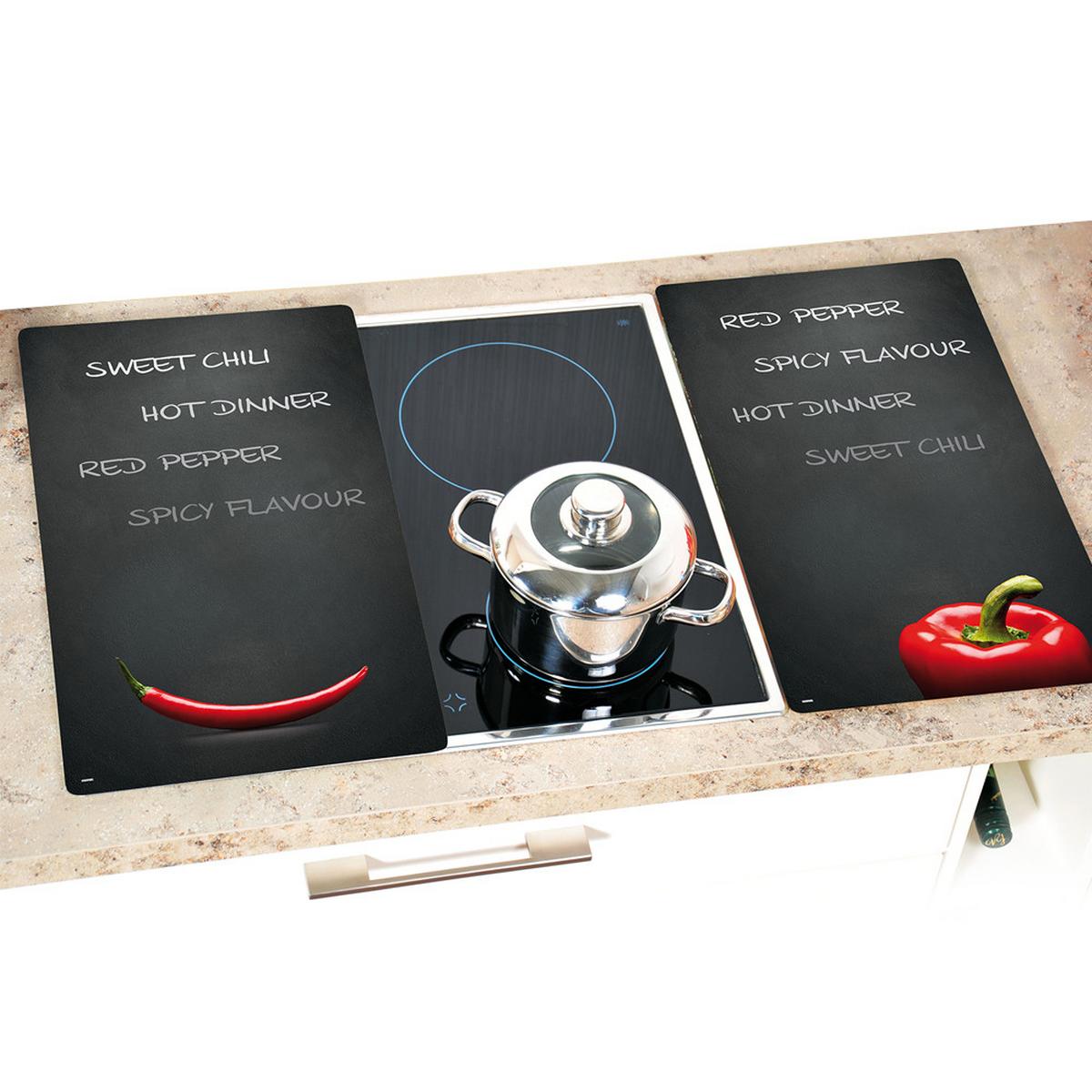 Herdabdeckplatte Schwarz/Rot Esg-Glas 52x30 cm 2er-Set - Schwarz, Basics, Glas (52/30/0,80cm) - Kesper