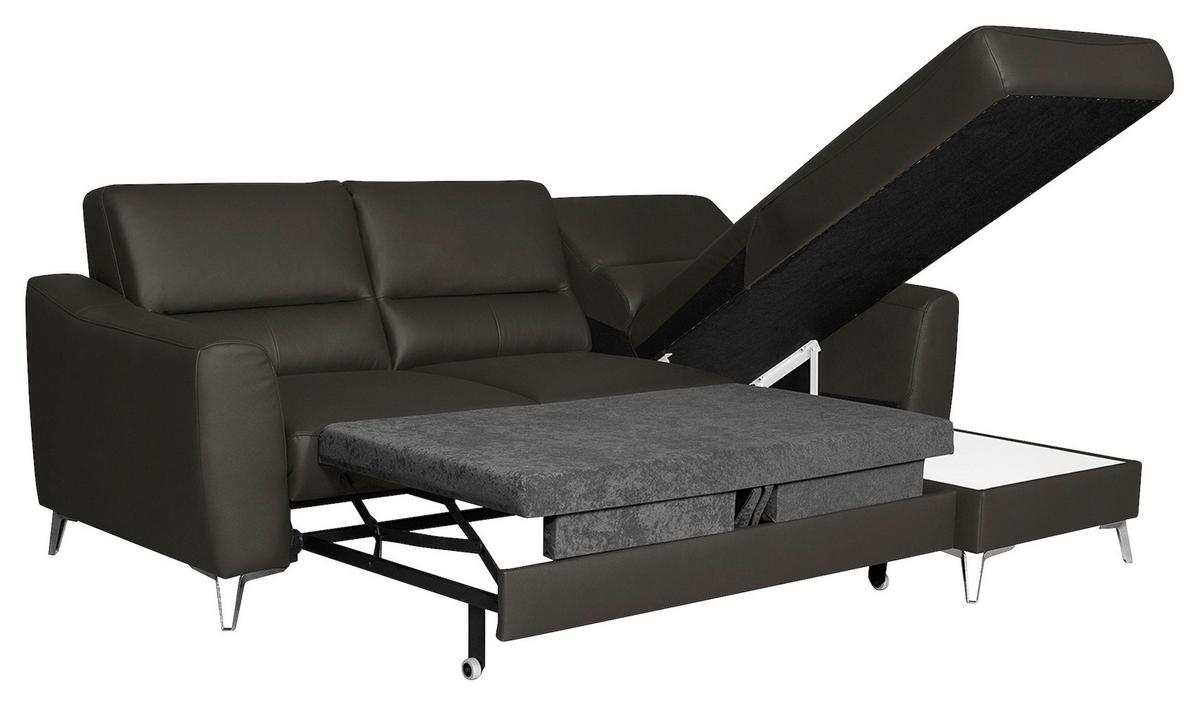 Ecksofa Santos Dunkelbraun S: 241 cm - Chromfarben/Dunkelbraun, Design, Leder/Textil (241/168cm) - Livetastic