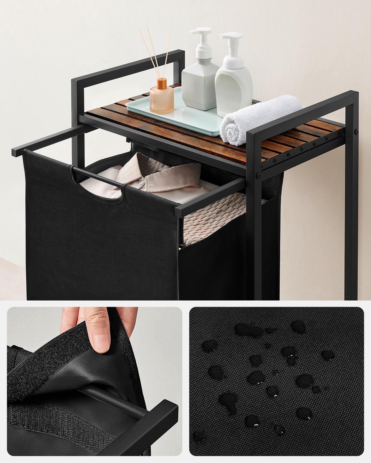 Wäschekorb Braun/Schwarz B: 50cm - Schwarz/Braun, Trend, Holzwerkstoff/Textil (50/72/33cm) - MID.YOU