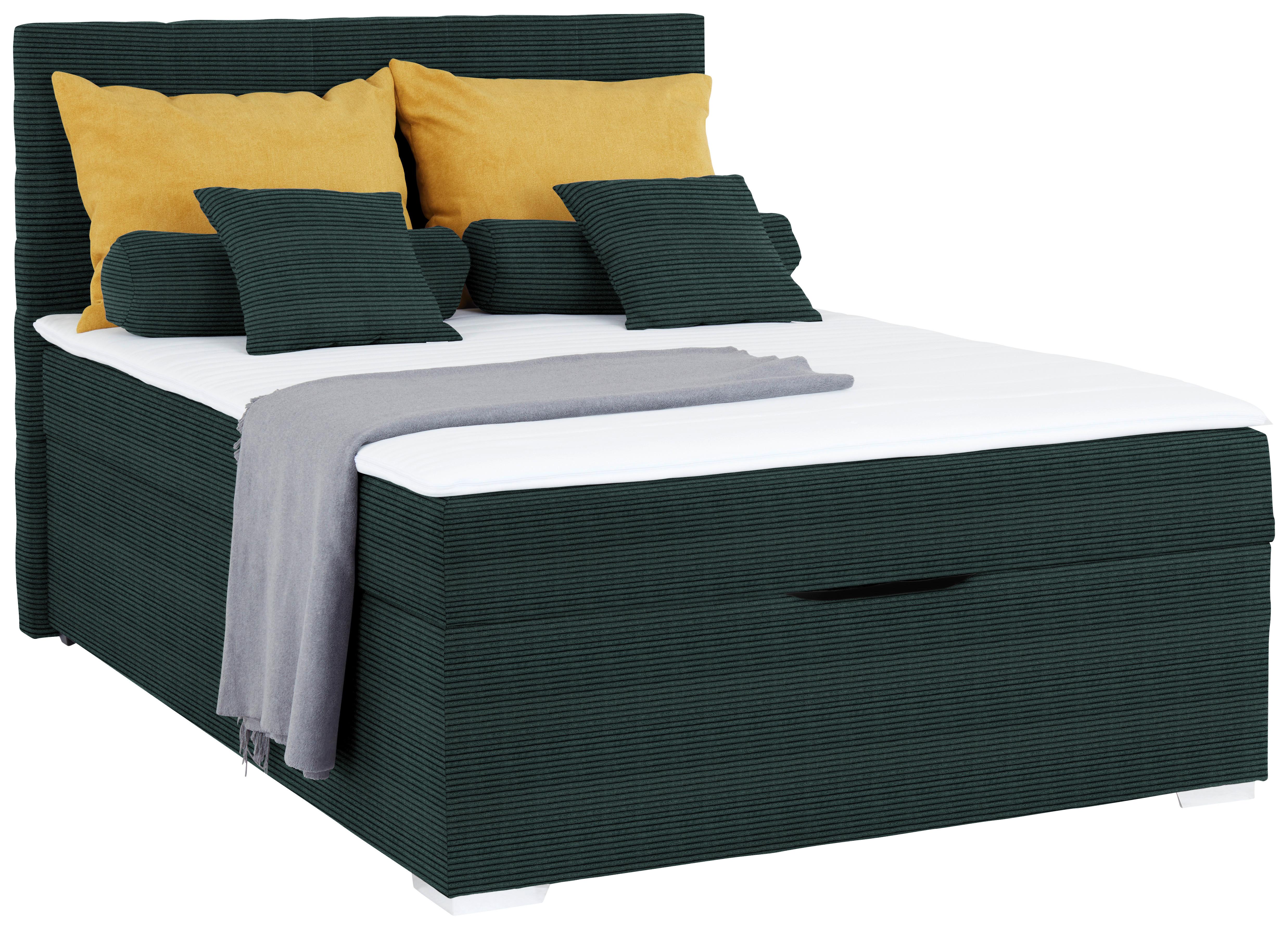 Polsterbett Adria - Chromfarben/Dunkelgrün, KONVENTIONELL, Holz/Textil (140/200cm)