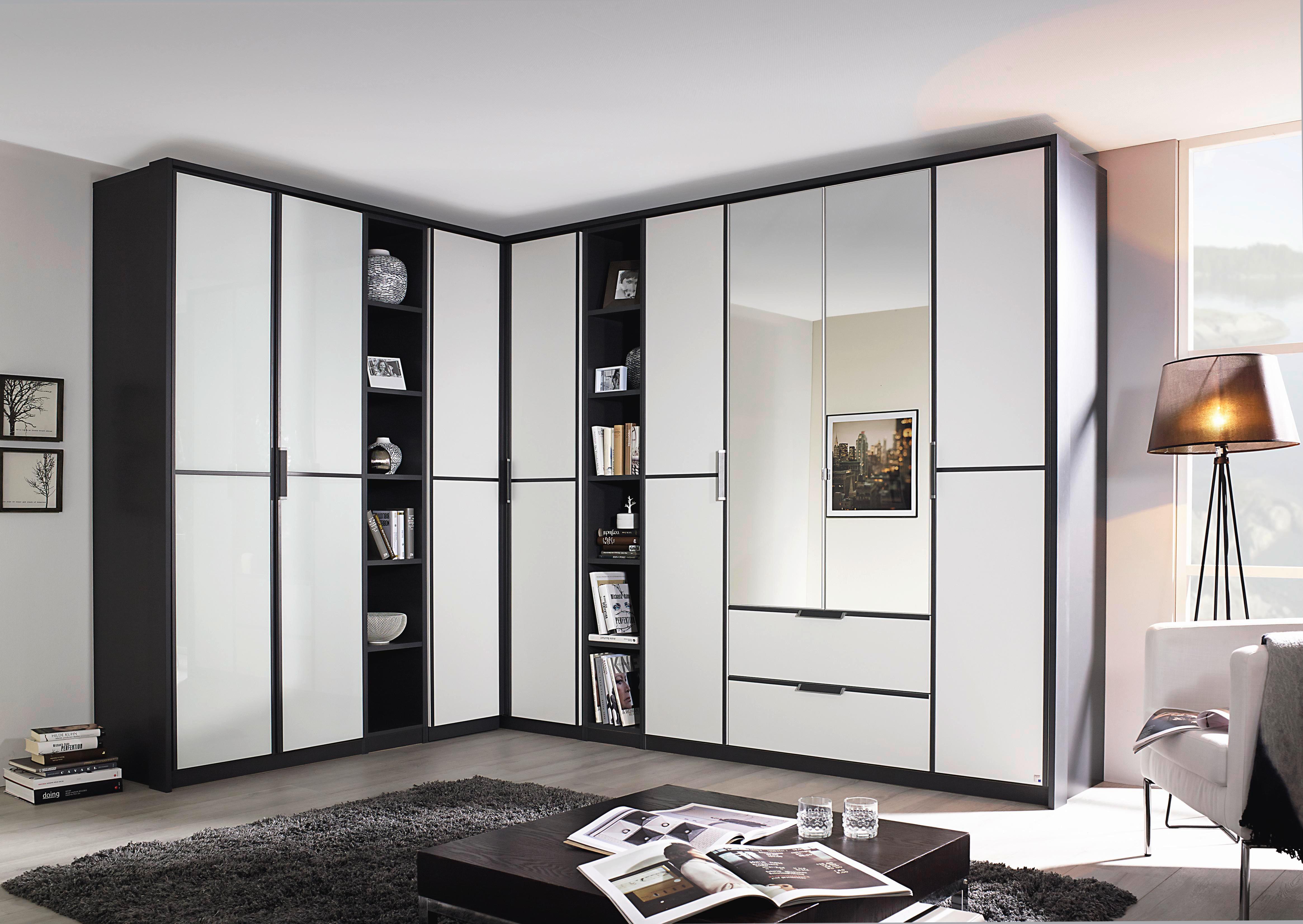 Eckschrank Mit Spiegel + Laden 224x314cm Essensa, Weiß - Weiß/Grau, Design, Holzwerkstoff (224/314cm) - Rauch Möbel