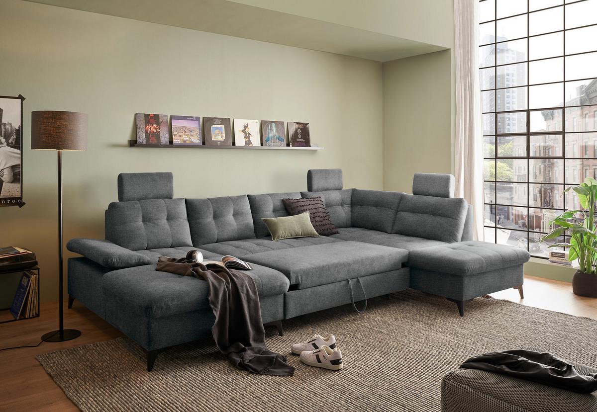 Wohnlandschaft Durban U Graphitfarben U:170/324/218 Cm - Schwarz/Graphitfarben, KONVENTIONELL, Textil (170/324/218cm) - MID.YOU