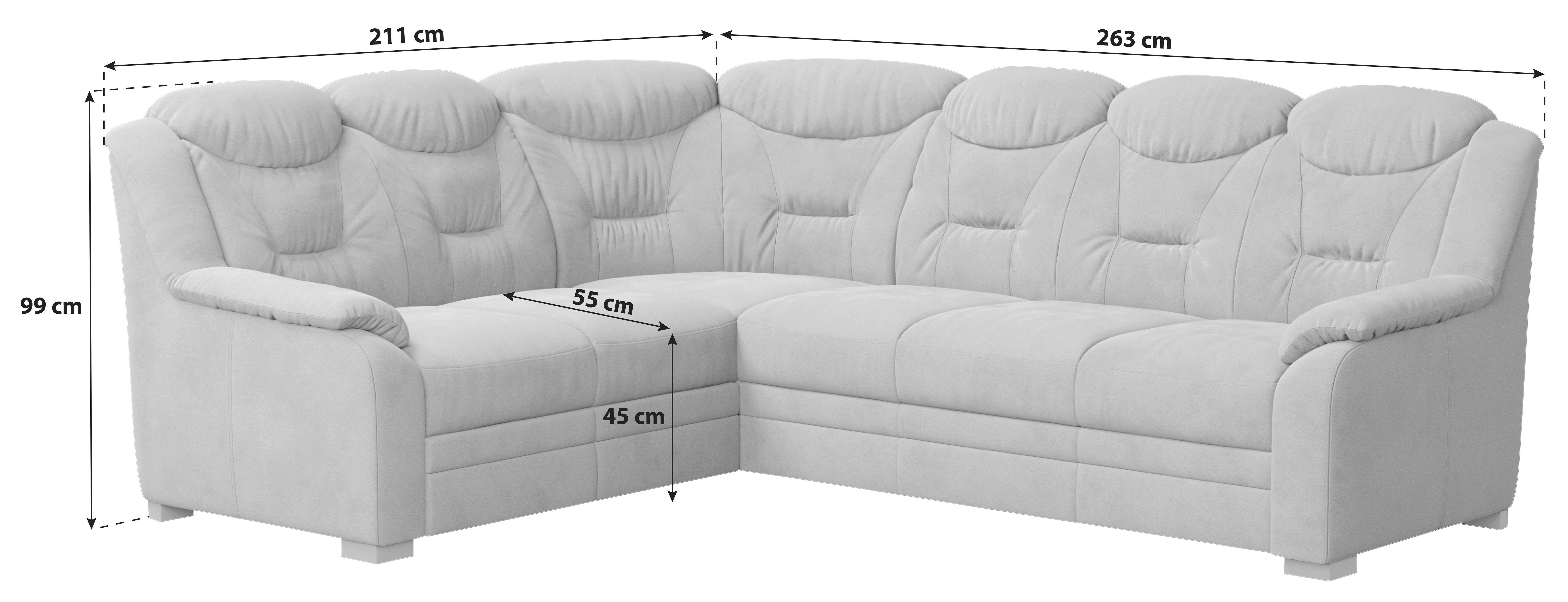 Ecksofa Marcus - Hellgrau/Schwarz, Basics, Textil (211/263cm) - MID.YOU