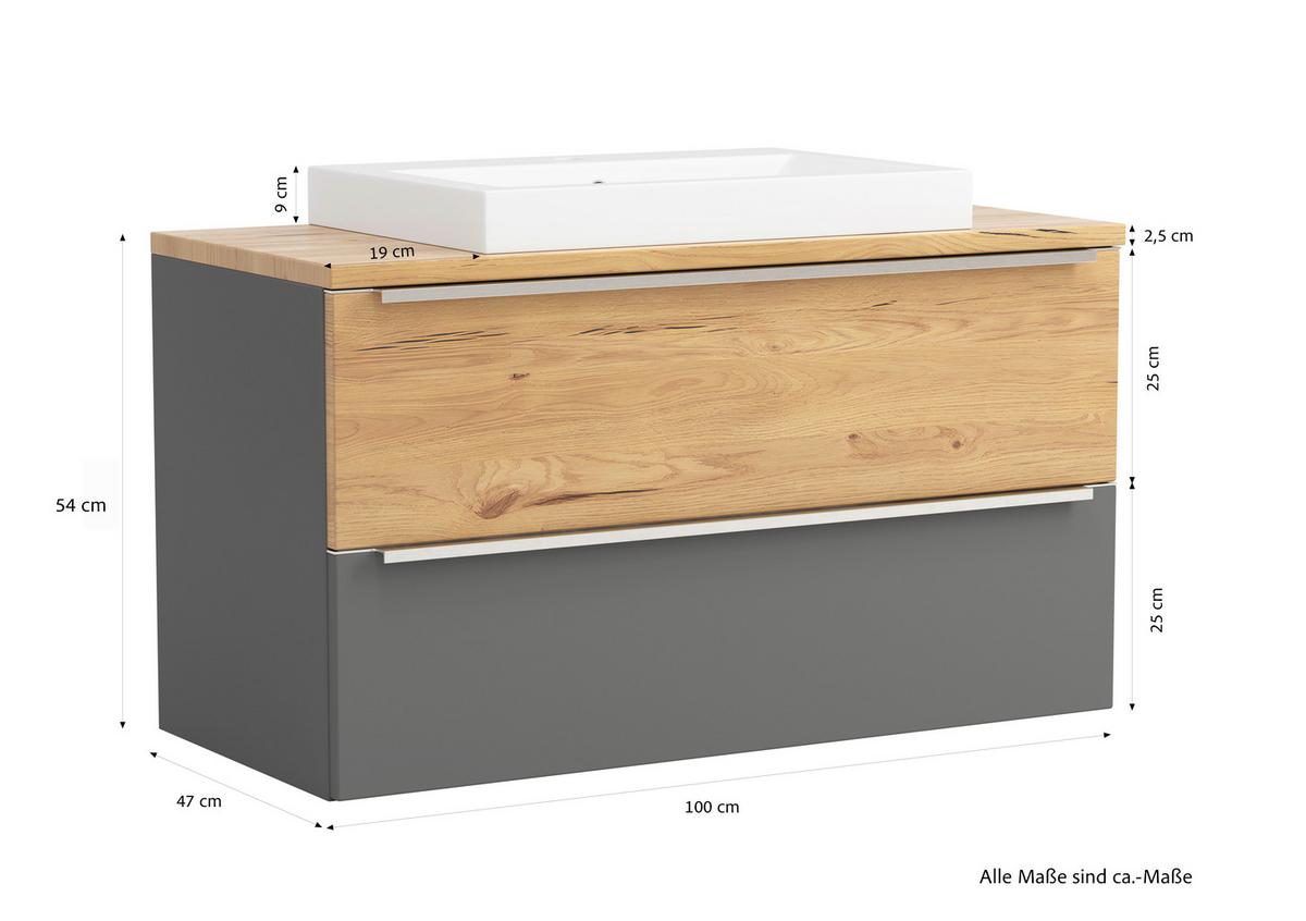 Waschtischkombi Verona Weiß/Wildeiche B: 100cm - Wildeiche/Weiß, Trend, Holzwerkstoff/Stein (100/63/47cm) - Held