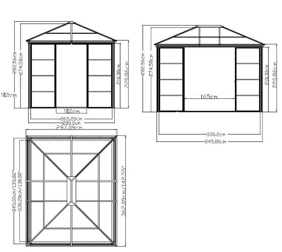 Pavillon Castel 362x297 cm wetterfest - Bronzefarben, Basics, Kunststoff/Metall (362/283/297cm)