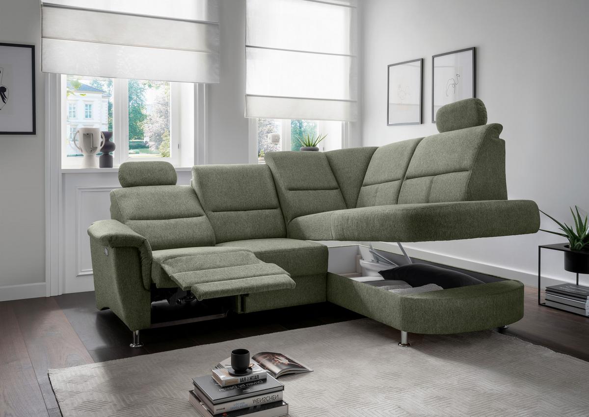 Ecksofa Mit Stauraum Parole Grün Chenille - Chromfarben/Grün, KONVENTIONELL, Textil (231/184cm) - Livetastic