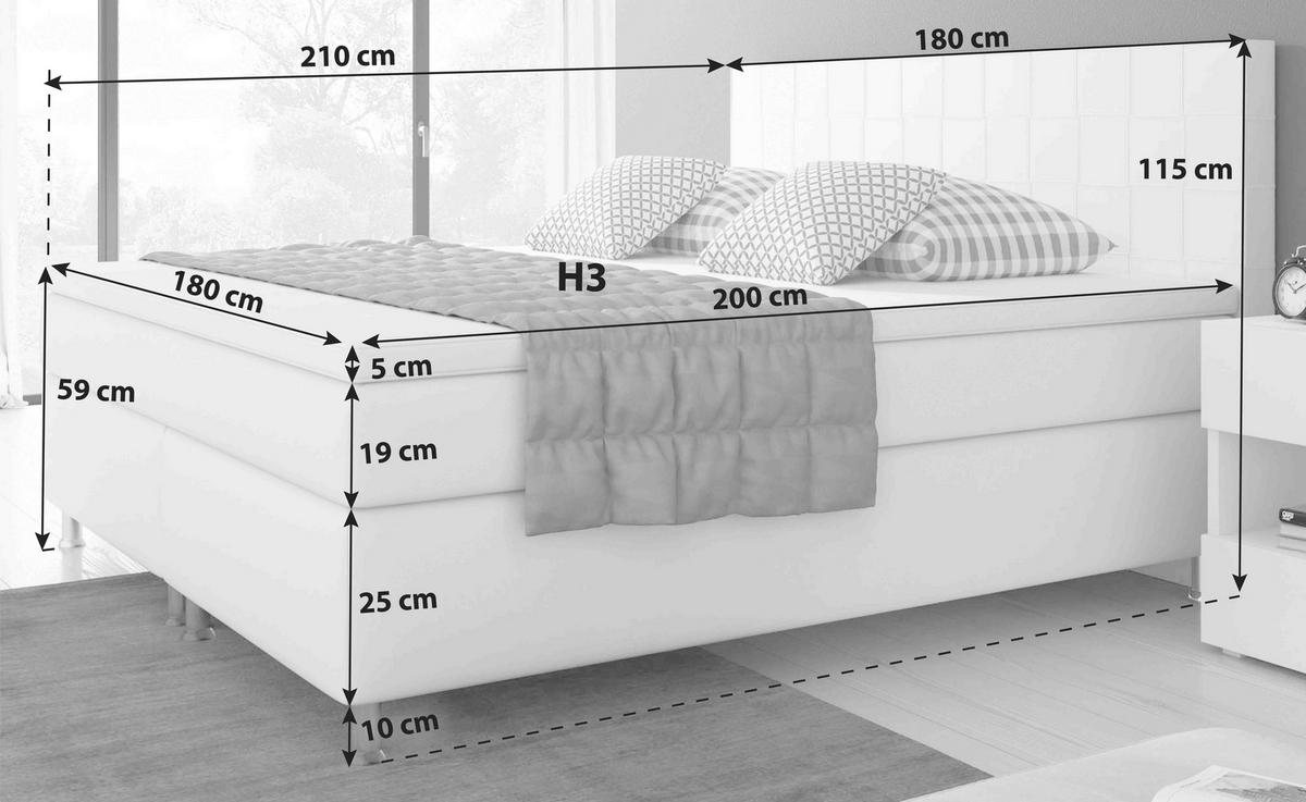 Boxspringbett mit Topper Lederlook 180x200 cm Ancona - Silberfarben/Weiß, KONVENTIONELL, Leder/Textil (180/115/210cm) - MID.YOU