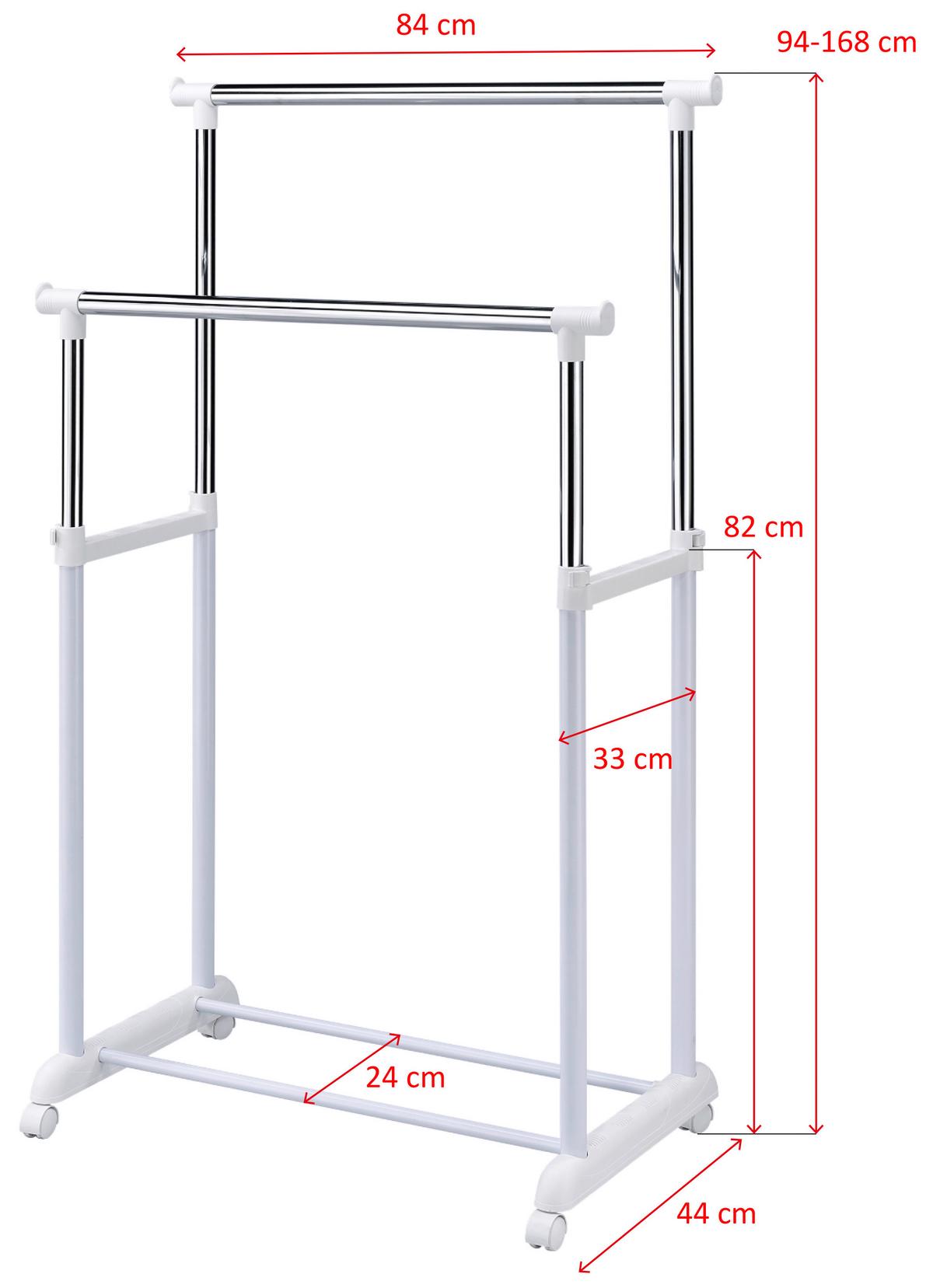 Kleiderwagen Naomi 5 Chromfarben/Weiß B: 84 cm - Chromfarben/Weiß, MODERN, Kunststoff/Metall (84/94-168/44cm)