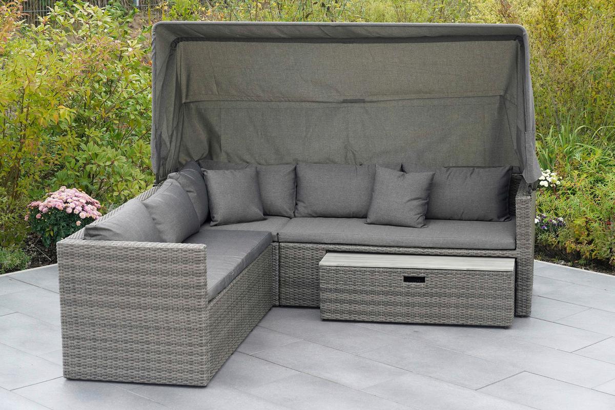 Loungegarnitur 3-tlg. Sanmarco Holz/metall/textil Mit Kissen - Hellgrau/Grau, KONVENTIONELL, Holz/Kunststoff (250/150/168cm) - Gardenson