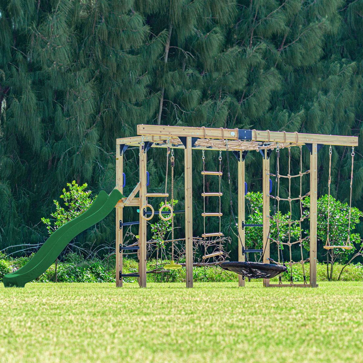 Klettergerüst mit Rutsche Grün - Blau/Braun, Basics, Holz/Kunststoff (522,5/196/205cm) - Ambia Garden