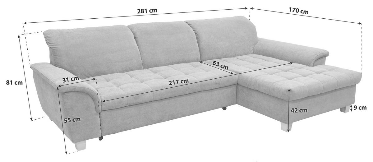 Ecksofa Mit Schlaffunktion Franzi Dunkelgrau - Eichefarben/Dunkelgrau, KONVENTIONELL, Textil (281/170cm) - MID.YOU