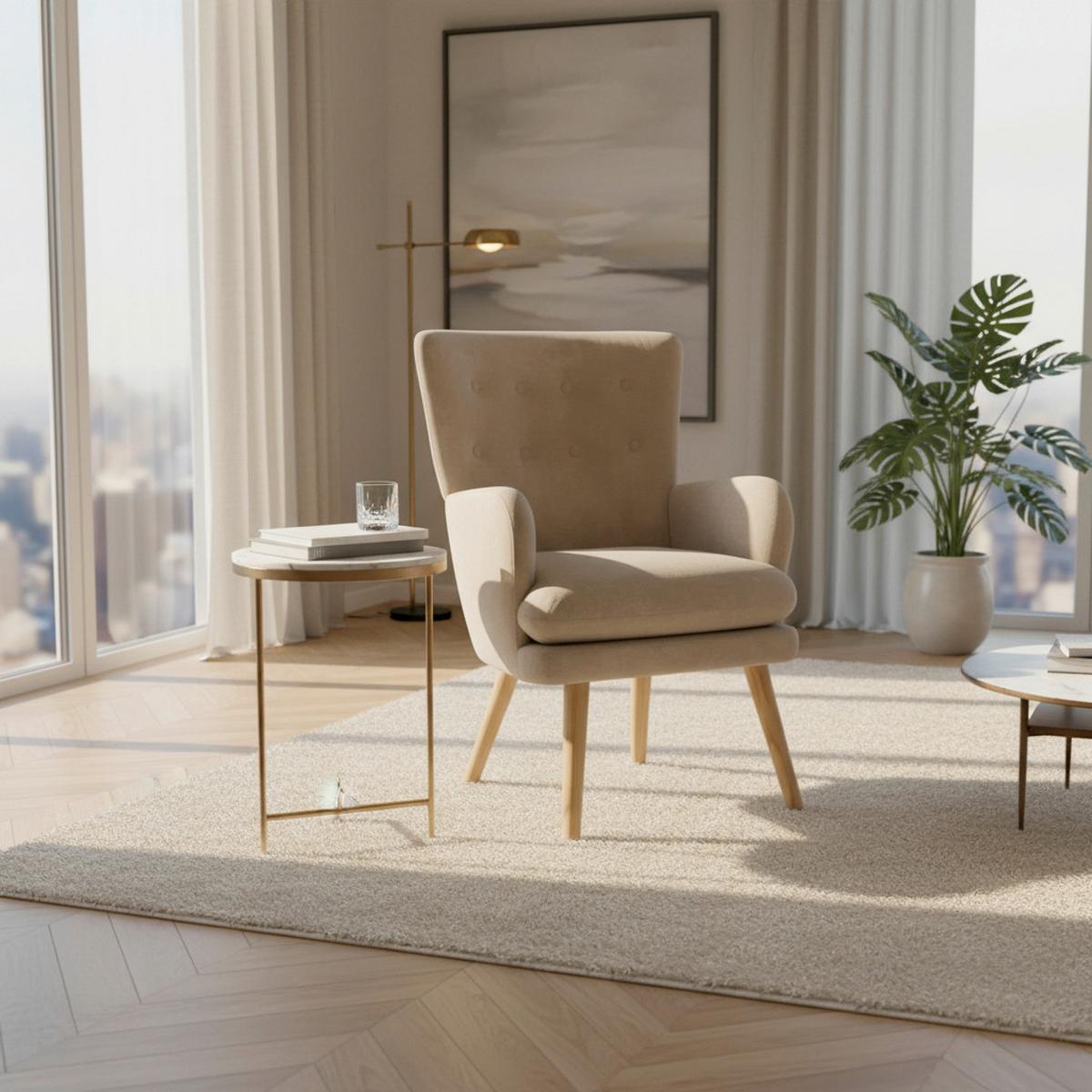 Relaxačné kreslo STANKA, piesková - piesková/prírodná farba, Modern, kov/drevo (67/91/72cm) - Bessagi Home