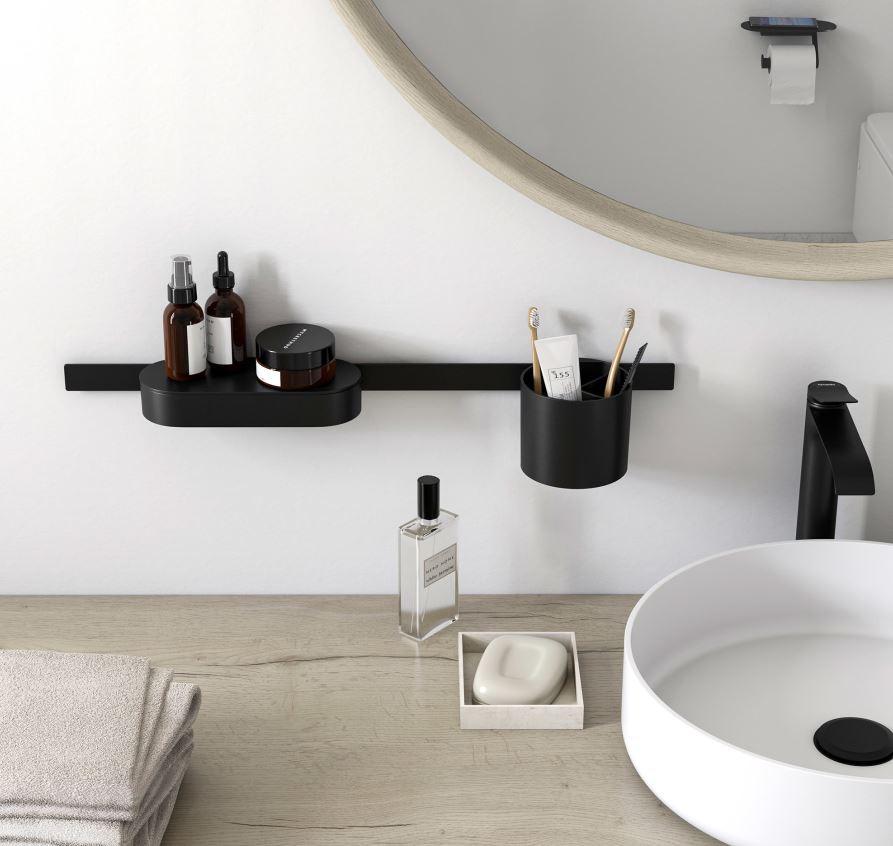 Badaccessoires 4-Tlg. Wallstoris Msw Schwarz - Schwarz, Basics, Kunststoff (64,5/24,4/16,4cm) - Hansgrohe
