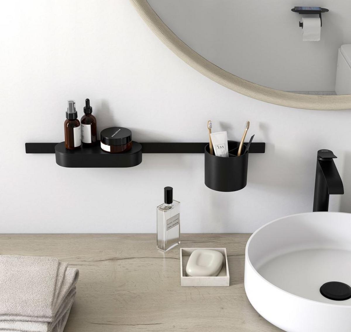 Badaccessoires 4-Tlg. Wallstoris Msw Schwarz - Schwarz, Basics, Kunststoff (64,5/24,4/16,4cm) - Hansgrohe
