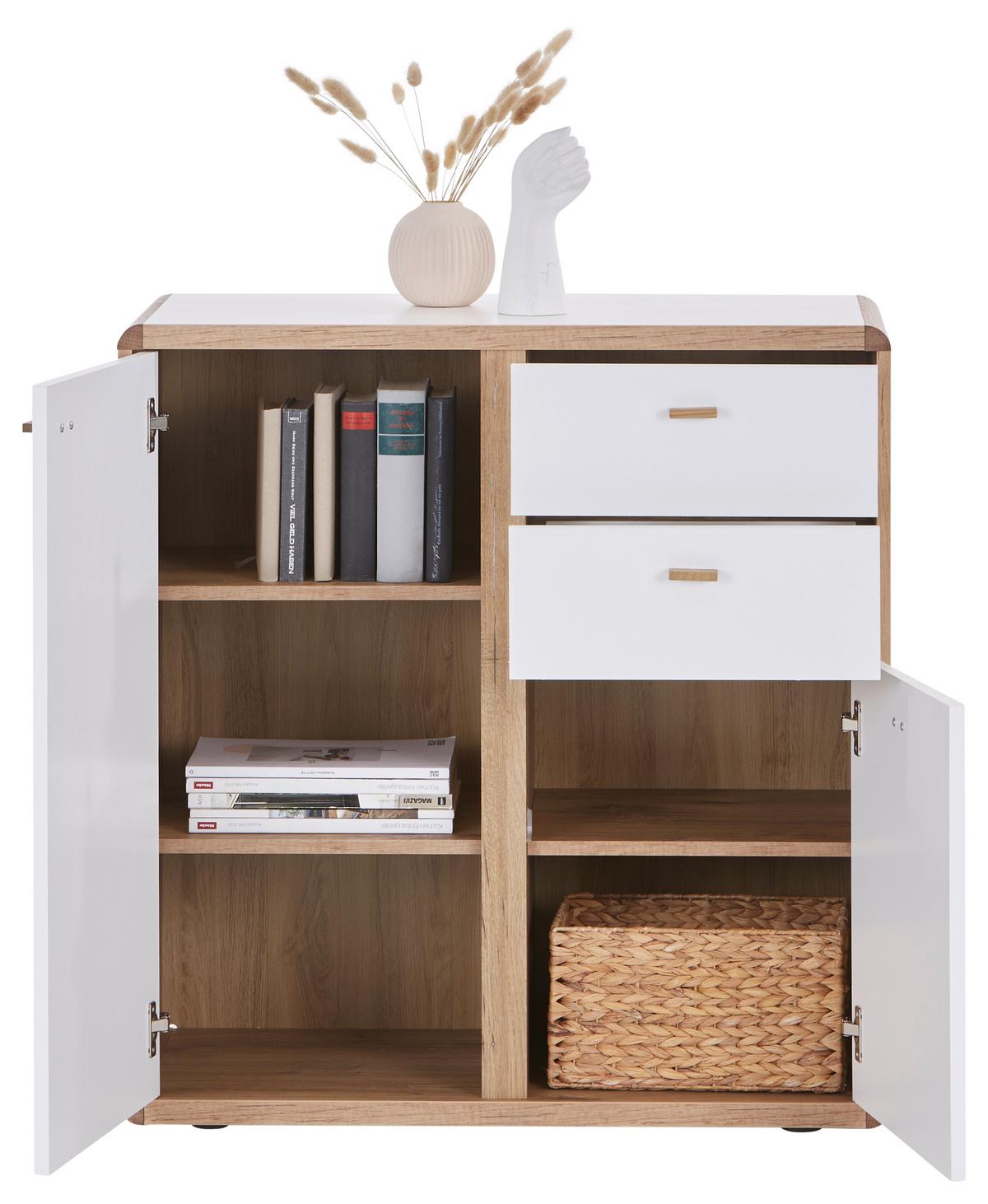 Kommode B: 86 cm Ronda Weiß/Eiche Dekor - Eichefarben/Weiß, MODERN, Holzwerkstoff (86/91/39cm)