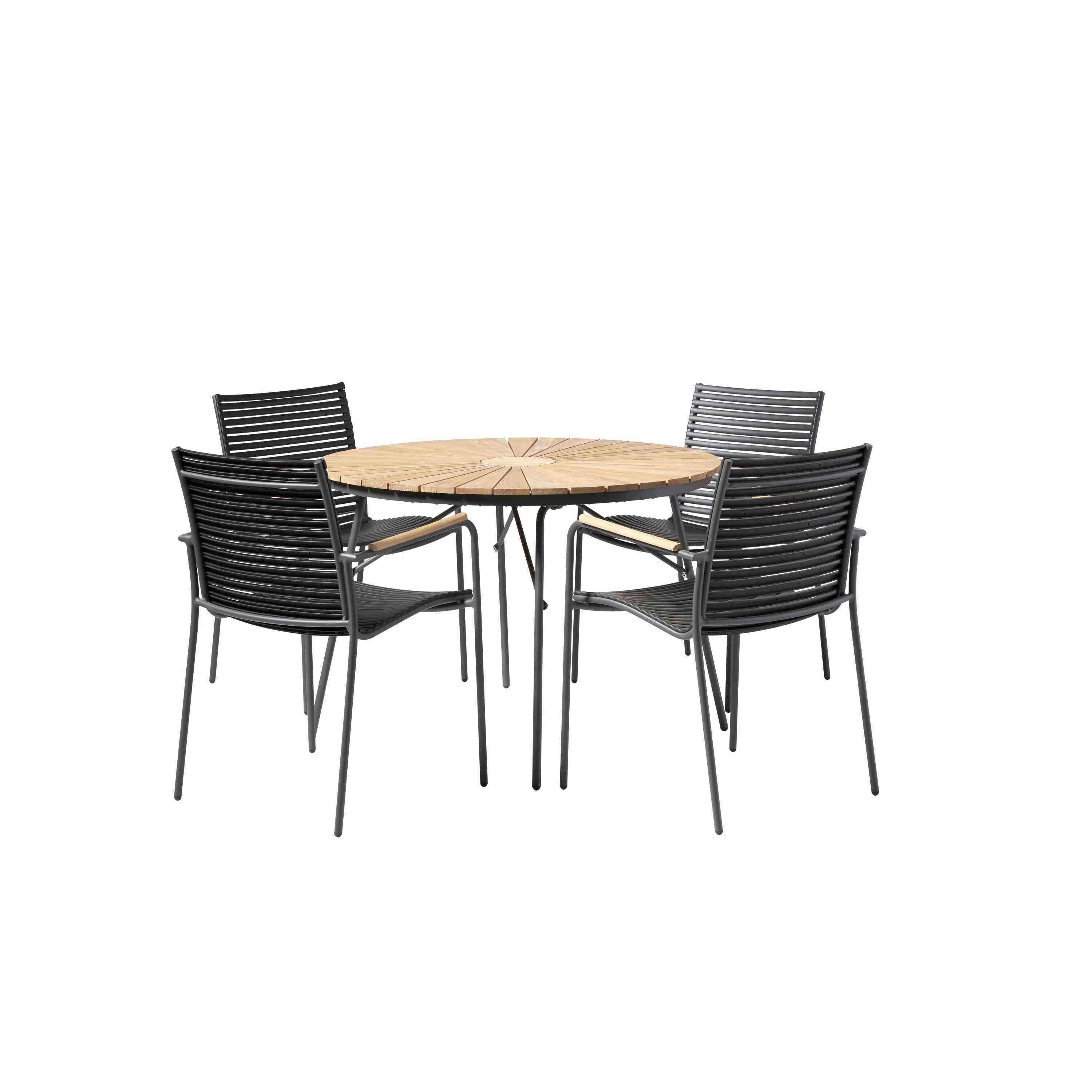 Gartenmöbel Set 5--teilig Ellen aus Teakholz/Kunststoff - Anthrazit/Schwarz, Natur, Holz/Kunststoff - Gardenson