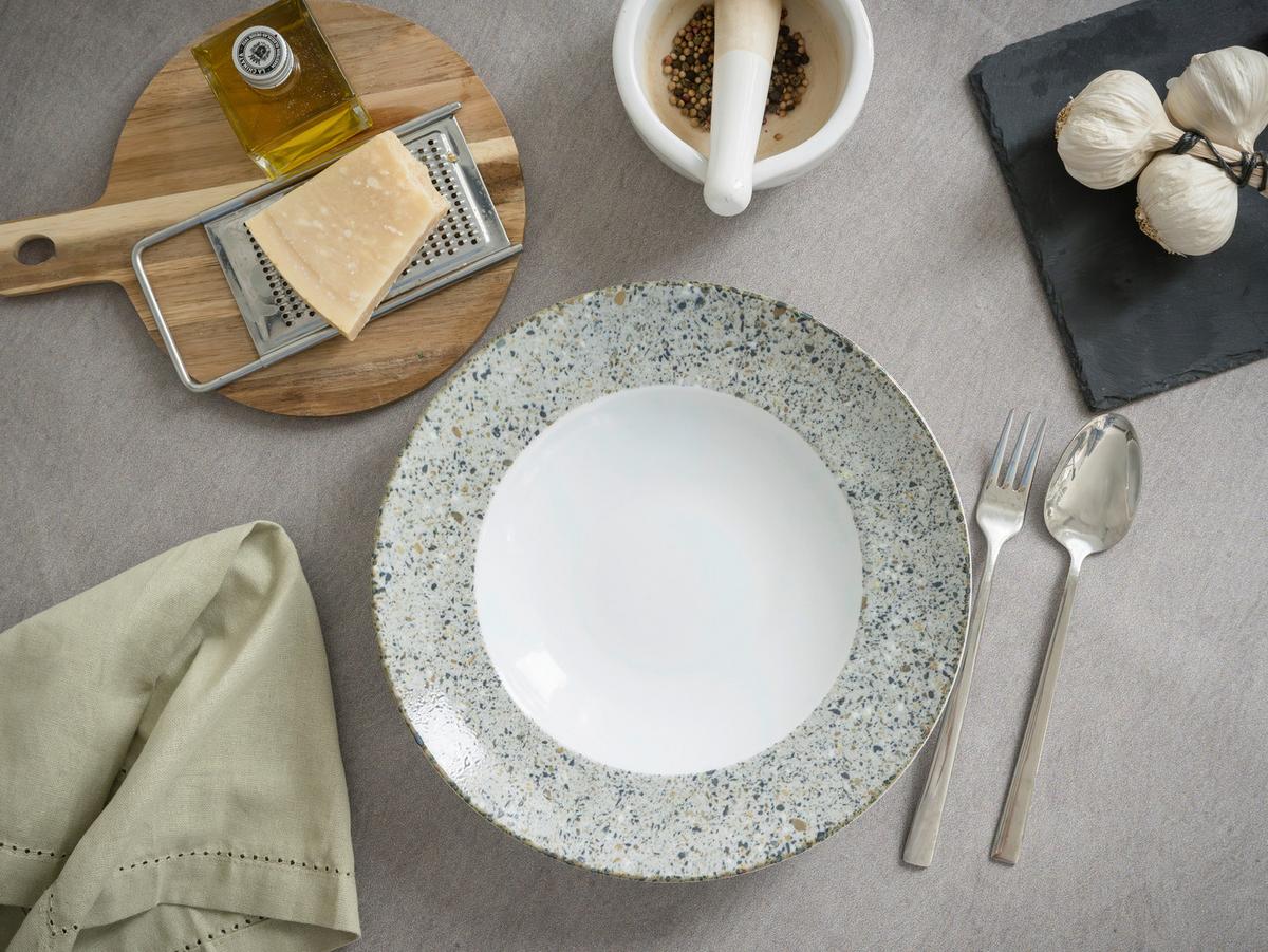 Pastateller Stone Collection Porzellan, Grau/Weiß, 4 Stück - Weiß/Grau, Basics, Keramik - Creatable