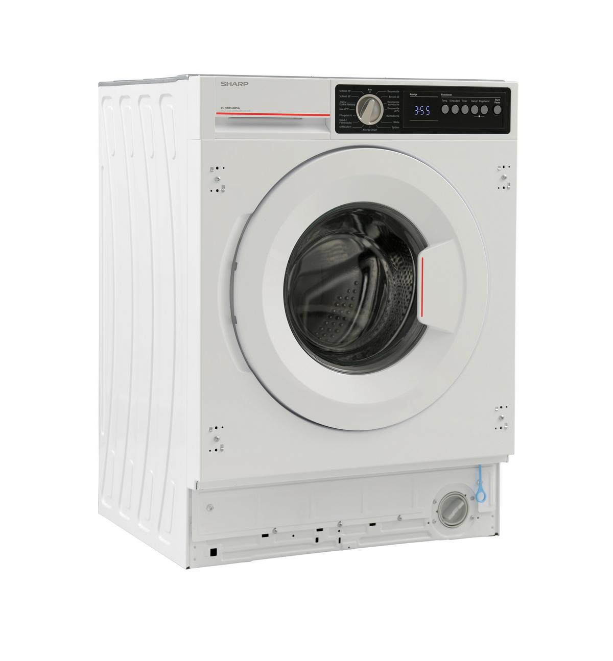 Einbauwaschmaschine Sharp Es-Nib814bwna-De 8kg - Weiß, Basics, Kunststoff (59,7/81,7/54,4cm) - Sharp