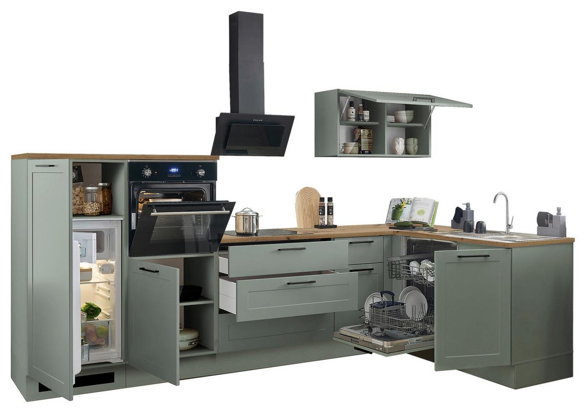 Eckküche Marseille Grün/eiche Dekor S: 320x175 Cm - Eiche Artisan/Grün, Design, Holzwerkstoff (320/175cm) - MID.YOU