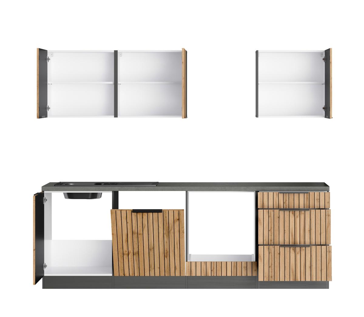 Küchenleerblock Liverpool Graphit/Eiche Dekor B: 240 cm - Schieferfarben/Eiche Wotan, Basics, Holzwerkstoff (240cm) - Held