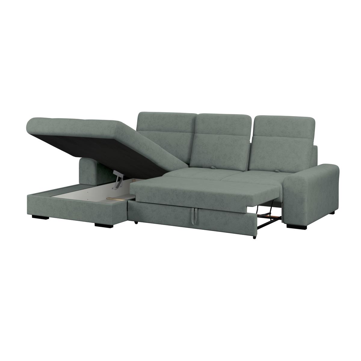 Ecksofa mit Bettfunktion Malaga New Chenille Grün - Schwarz/Grün, KONVENTIONELL, Textil (203/286cm) - Ondega