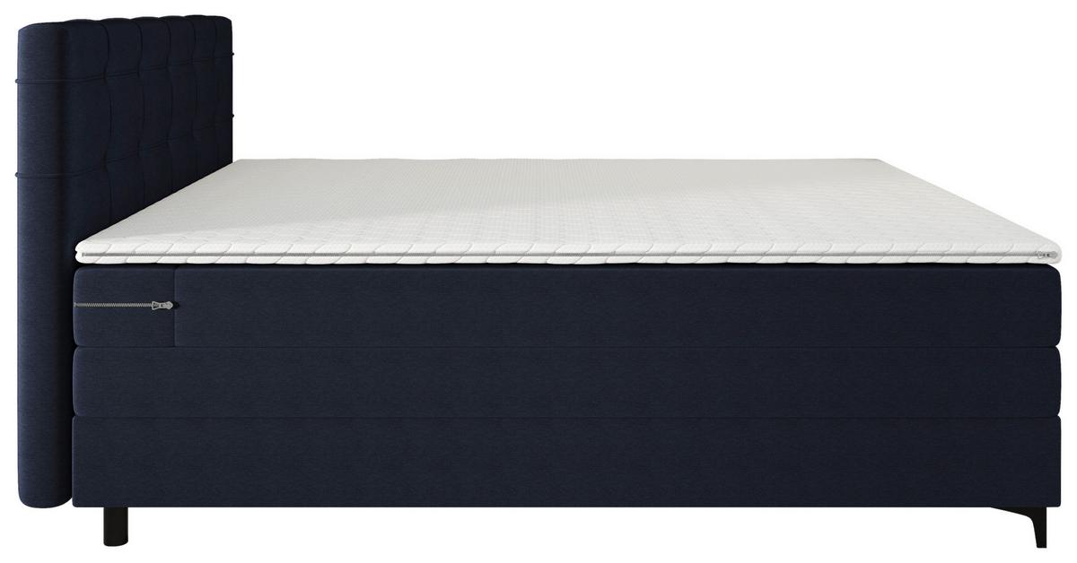 Boxspringbett Mitto mit Topper 180x200 cm - Schwarz/Dunkelblau, KONVENTIONELL, Textil/Metall (180/200cm)